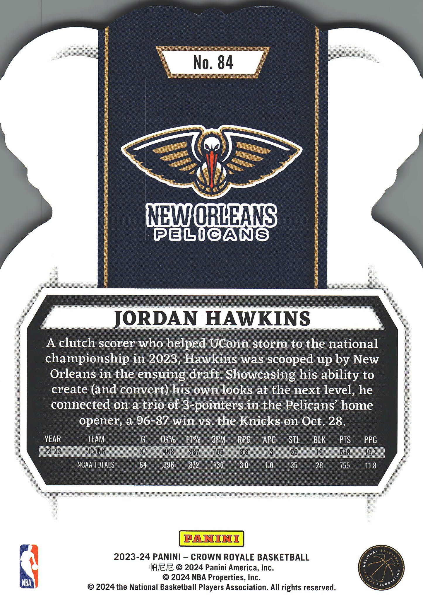 2023 Panini Crown Royale Jordan Hawkins RC #84 New Orleans Pelicans