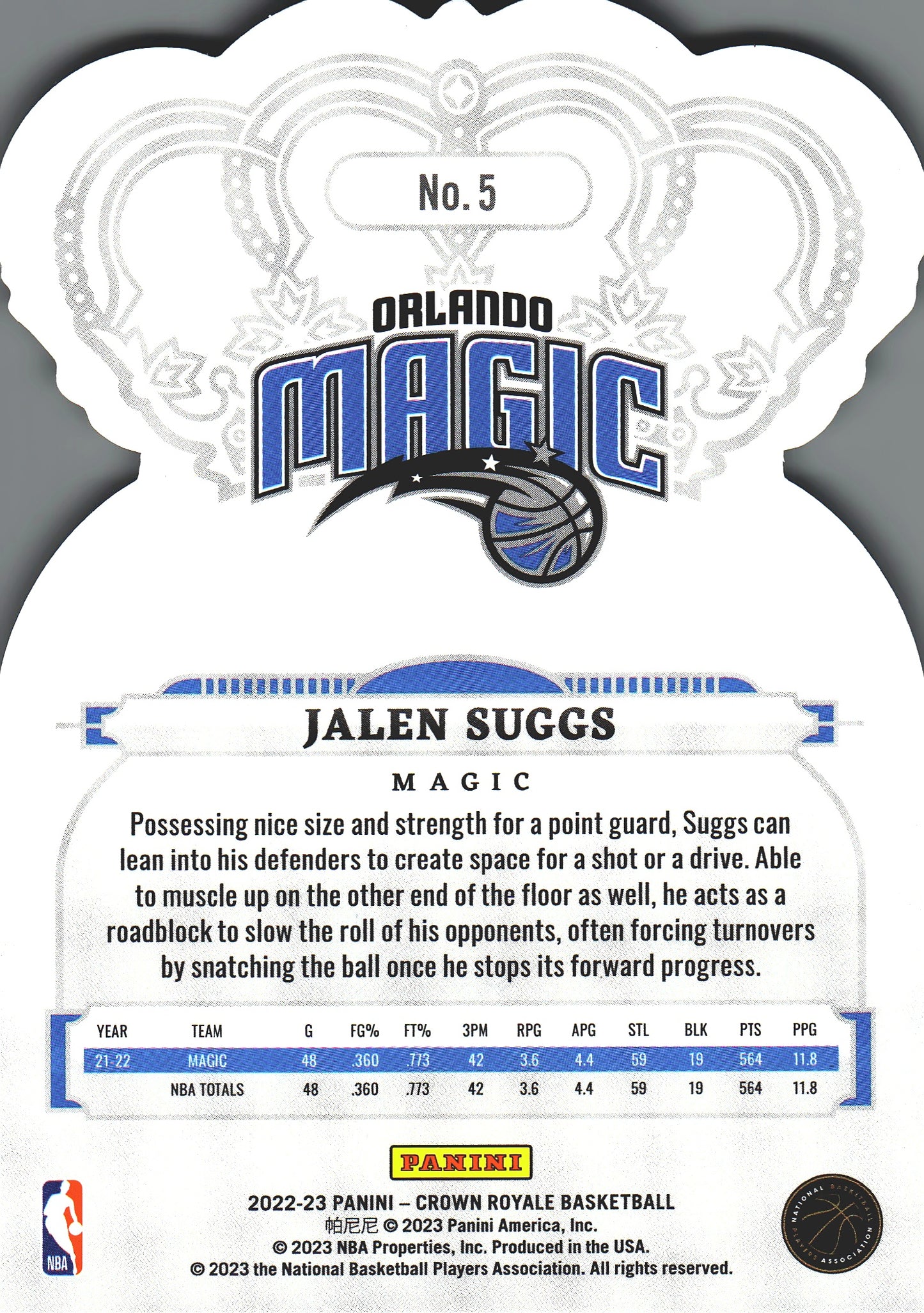 2022 Panini Crown Royale Jalen Suggs #5 Orlando Magic