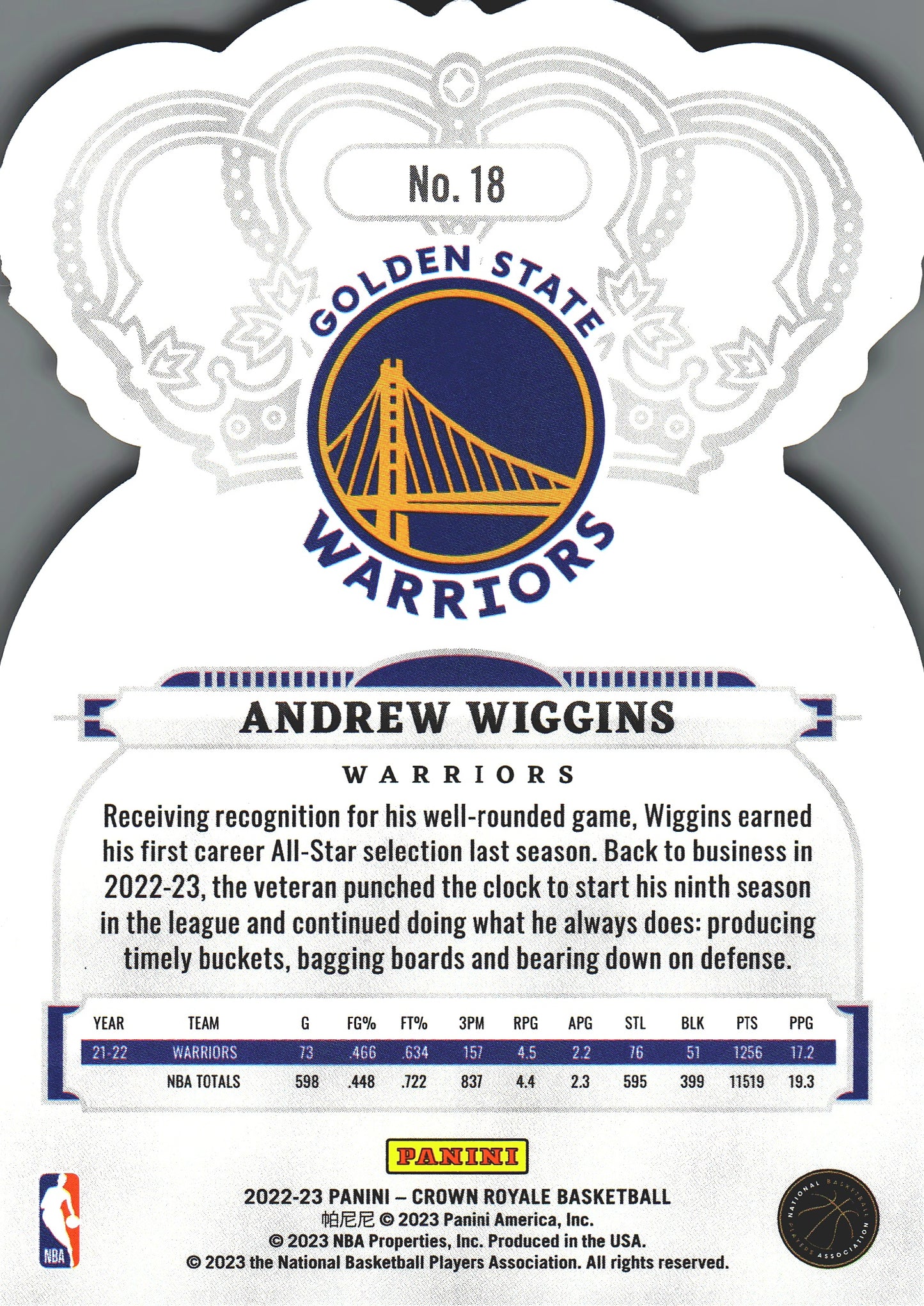 2022 Panini Crown Royale Andrew Wiggins #18 Golden State Warriors