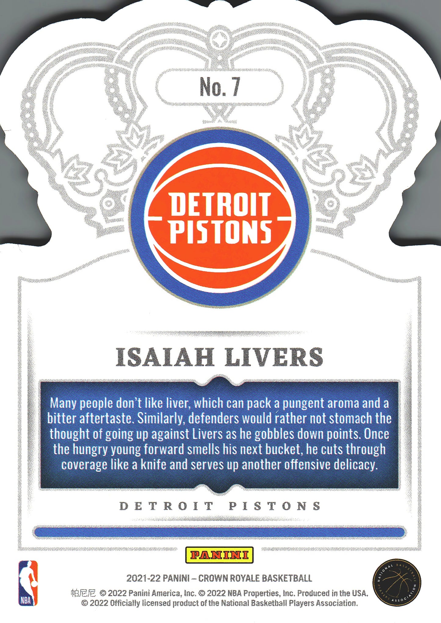 2021 Panini Crown Royale Isaiah Livers RC #7 Detroit Pistons