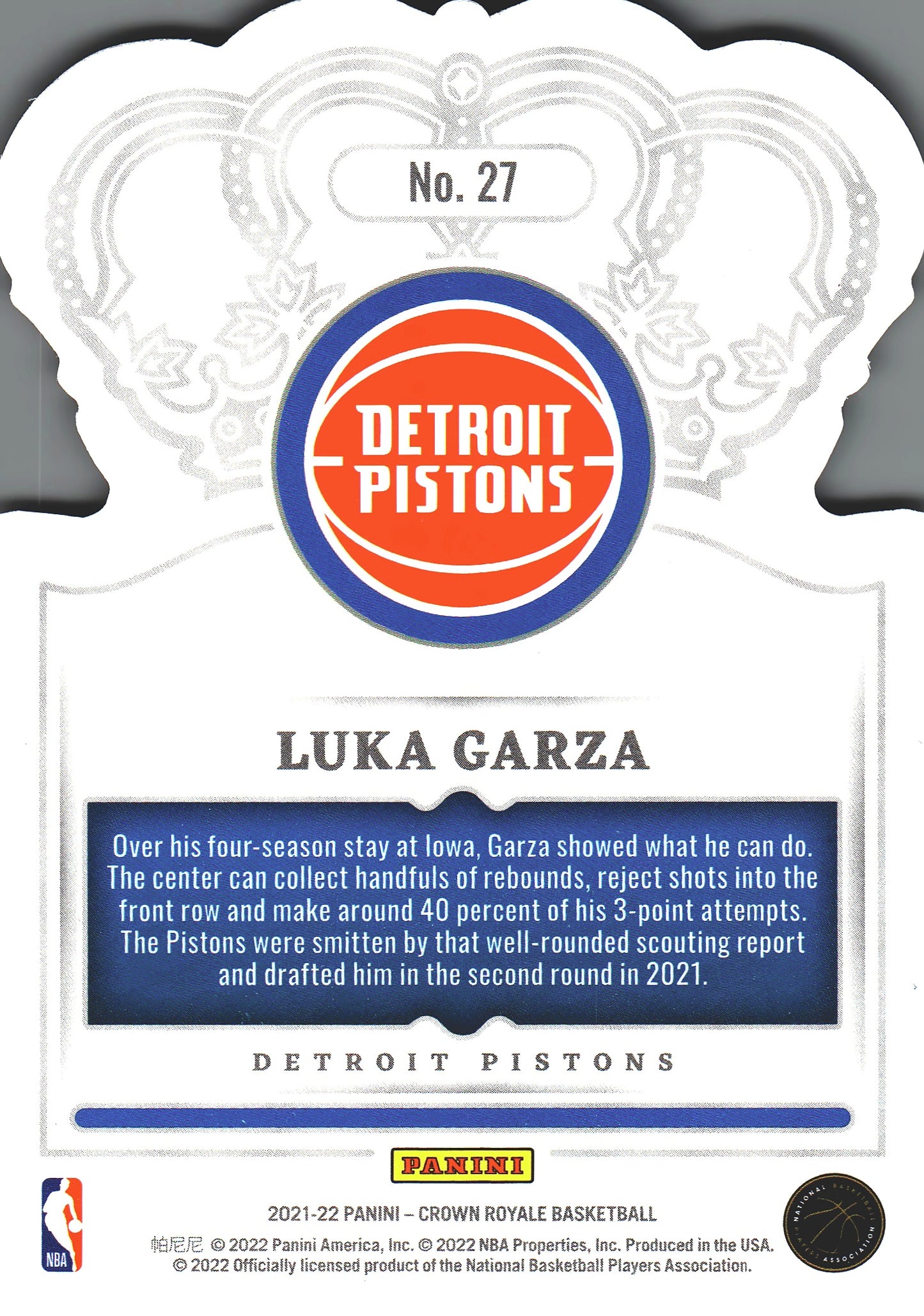 2021 Panini Crown Royale Red Asia Luka Garza RC #27 Detroit Pistons