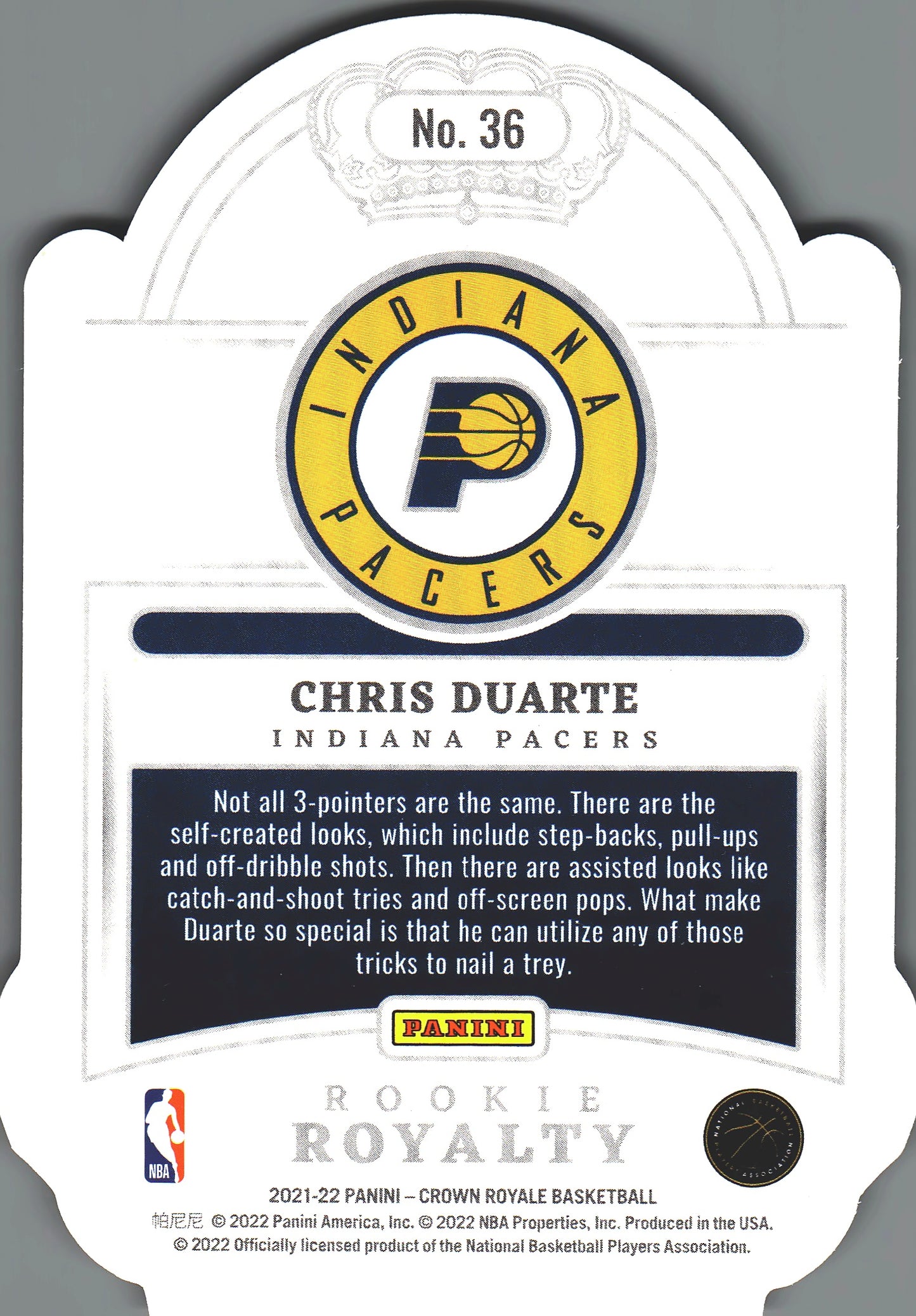 2021 Panini Crown Royale Rookie Royalty /99 Chris Duarte RC #36 Indiana Pacers