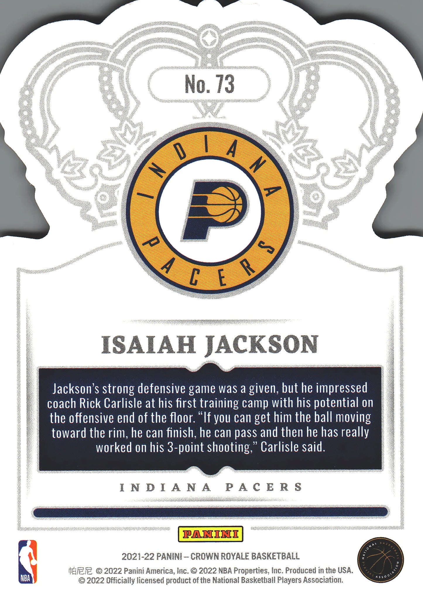 2021 Panini Crown Royale Crystal Isaiah Jackson RC #73 Indiana Pacers
