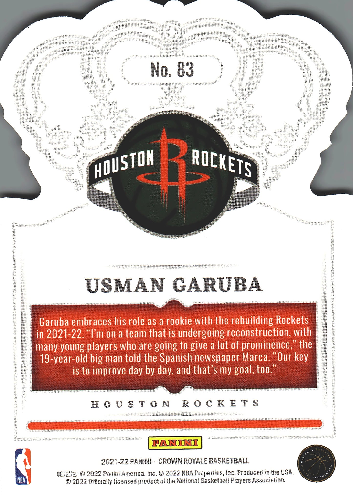 2021 Panini Crown Royale Crystal Usman Garuba RC #83 Houston Rockets