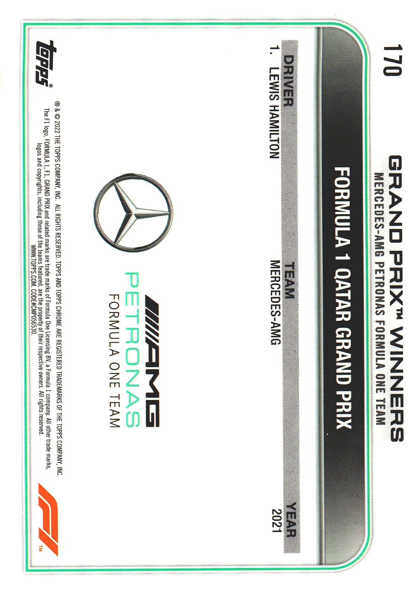 2022 Topps Chrome Sapphire Formula 1 Lewis Hamilton #170 Mercedes