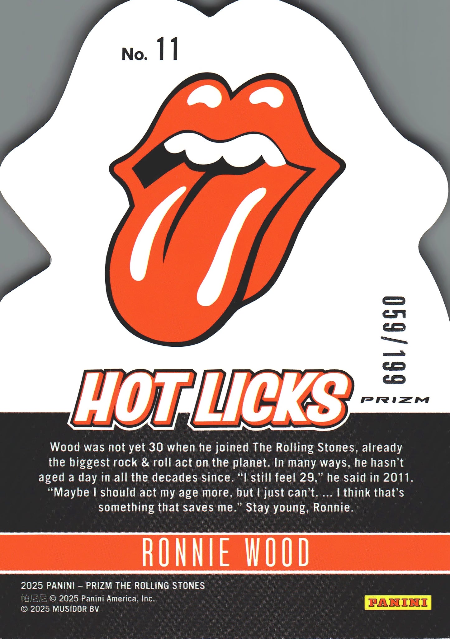 2025 Panini Prizm The Rolling Stones Hot Licks Orange Wave /199 Ronnie Wood #11