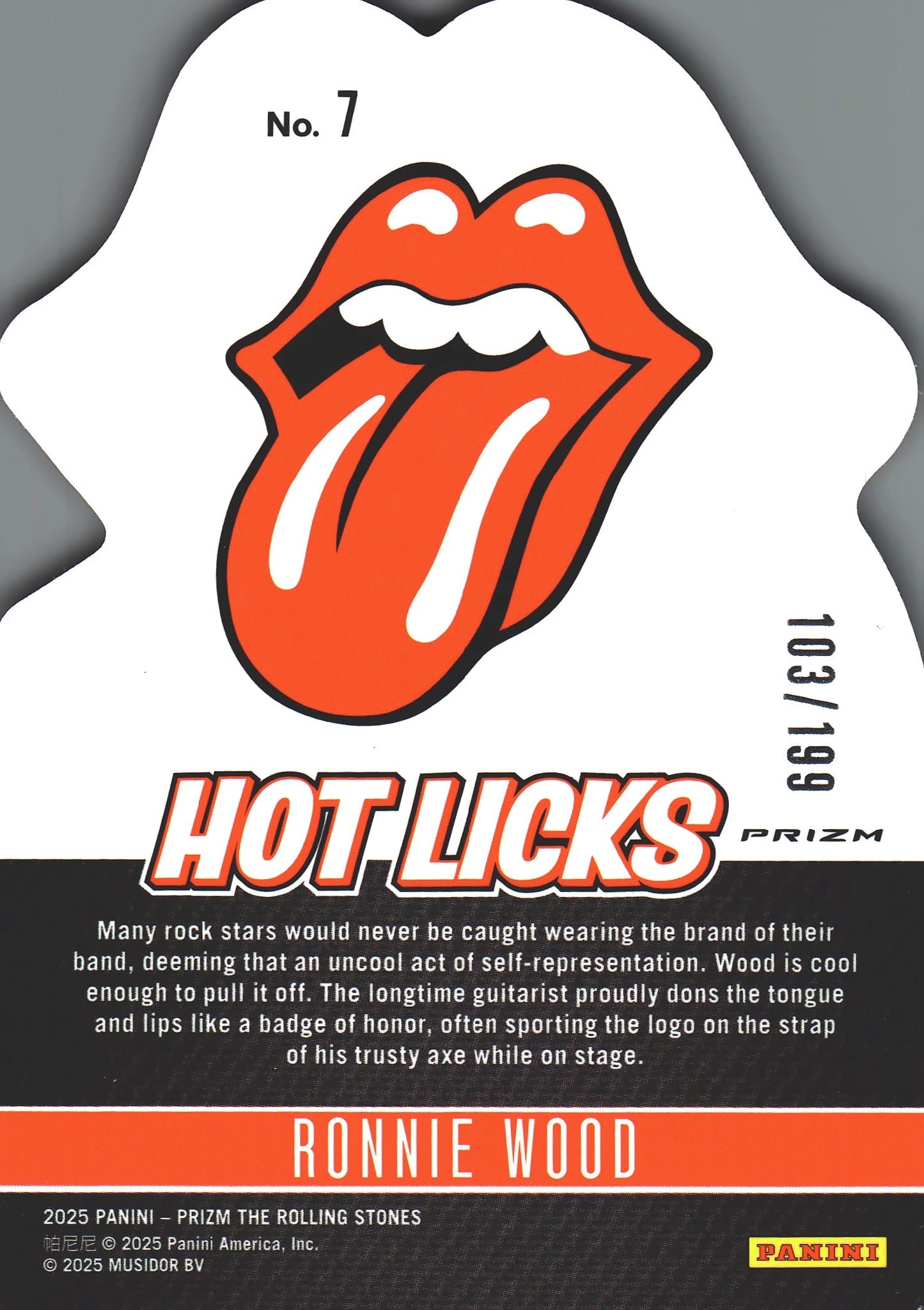 2025 Panini Prizm The Rolling Stones Hot Licks Orange Wave /199 Ronnie Wood #7
