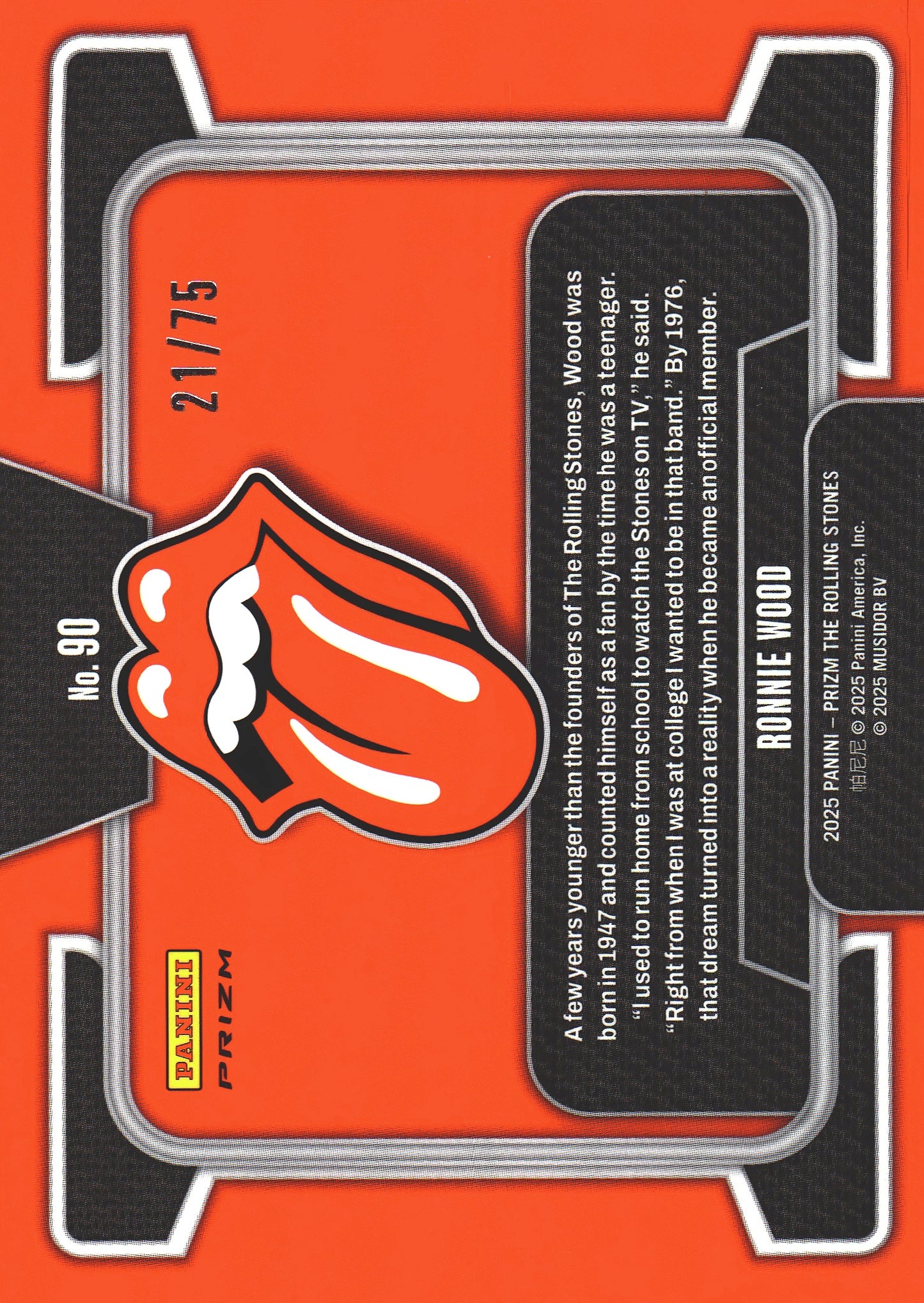 2025 Panini Prizm The Rolling Stones Blue Ice /75 Ronnie Wood #90