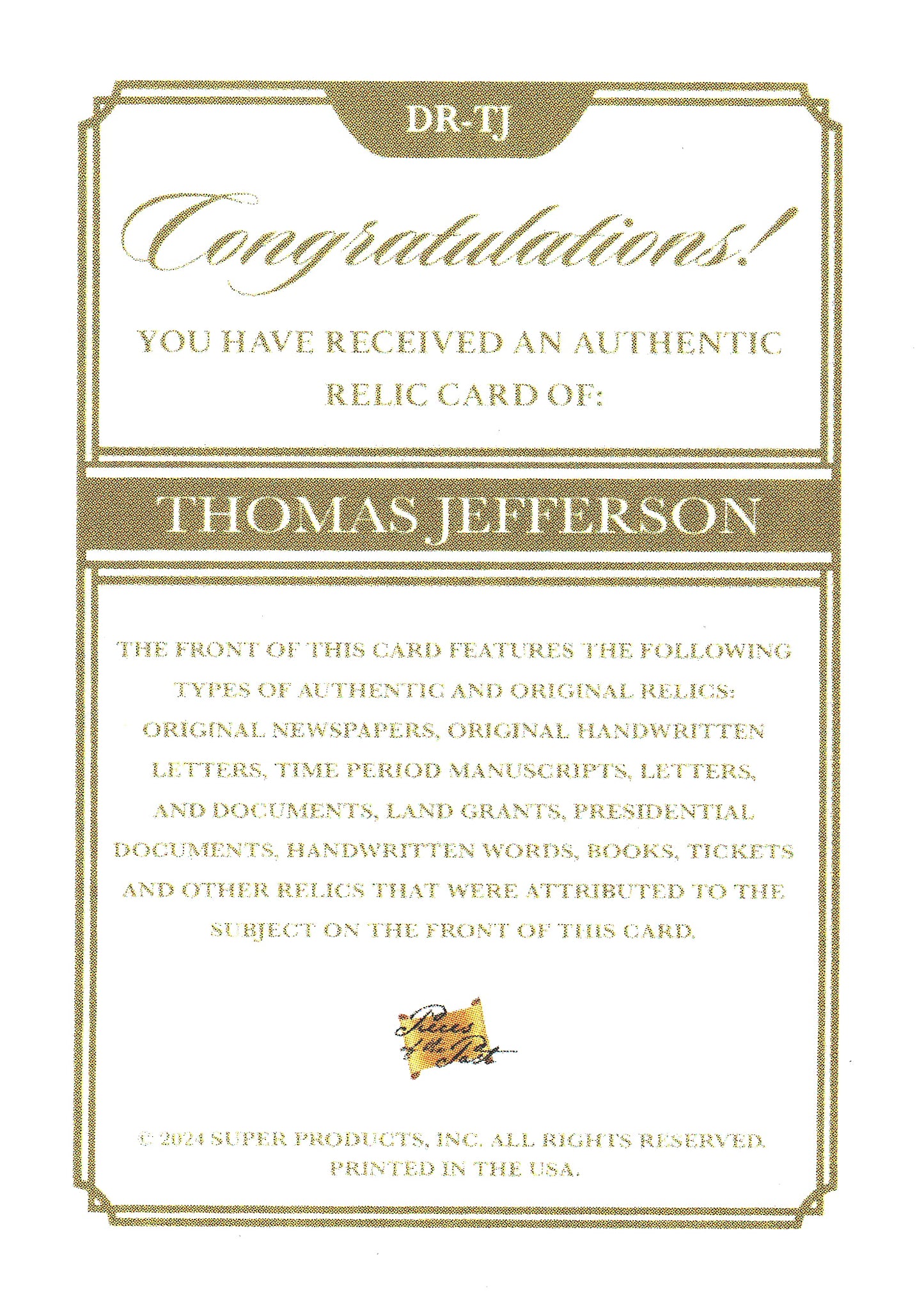 2024 Pieces of the Past Dual Relic Thomas Jefferson Red #DR-TJ