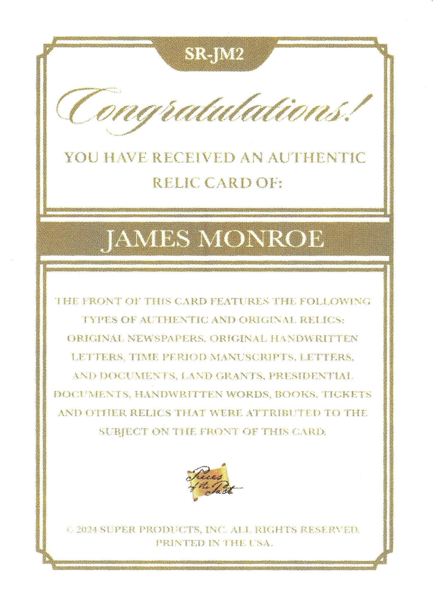 2024 Pieces of the Past Relic James Monroe #SR-JM2