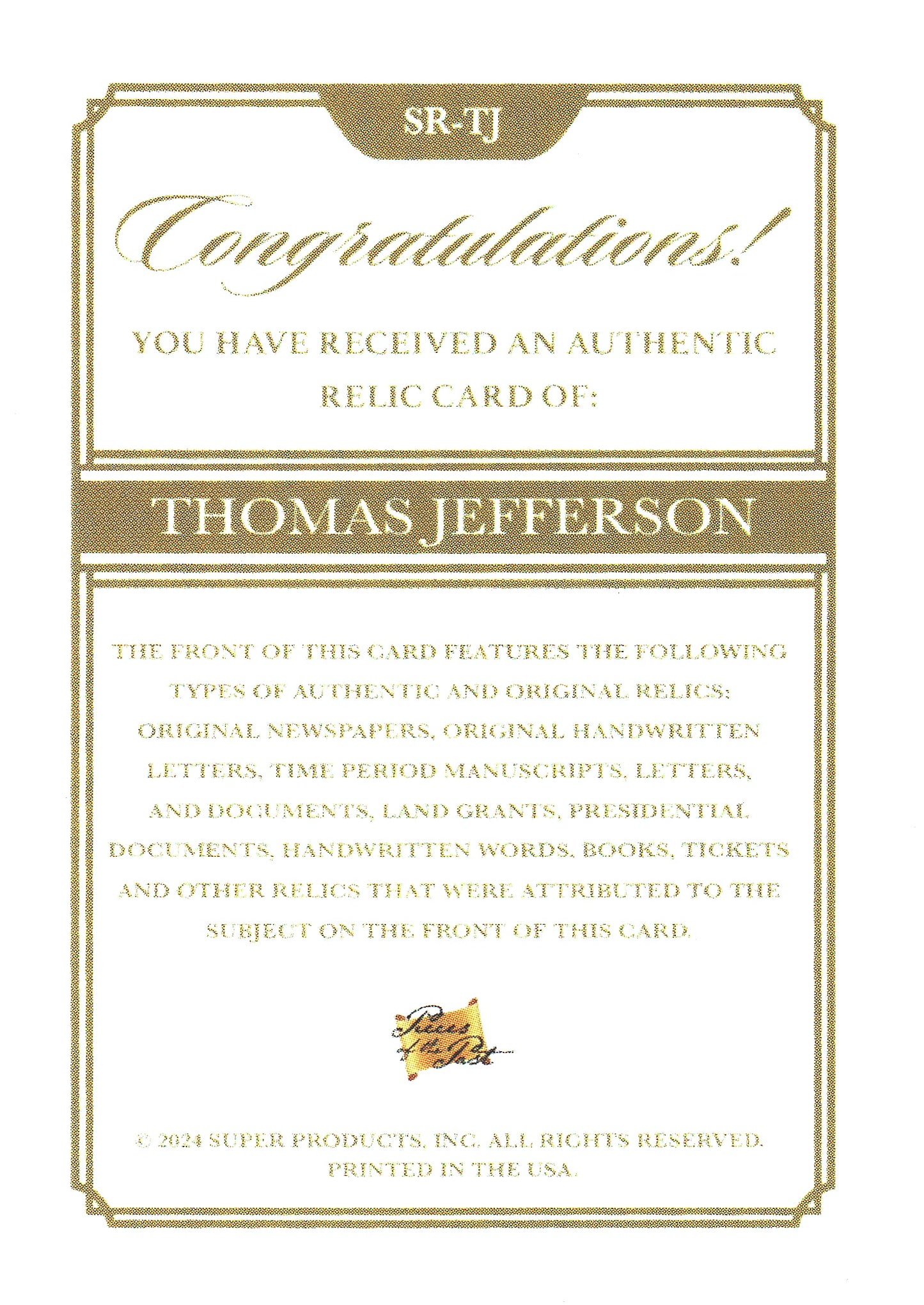 2024 Pieces of the Past Relic Thomas Jefferson Blue #SR-TJ