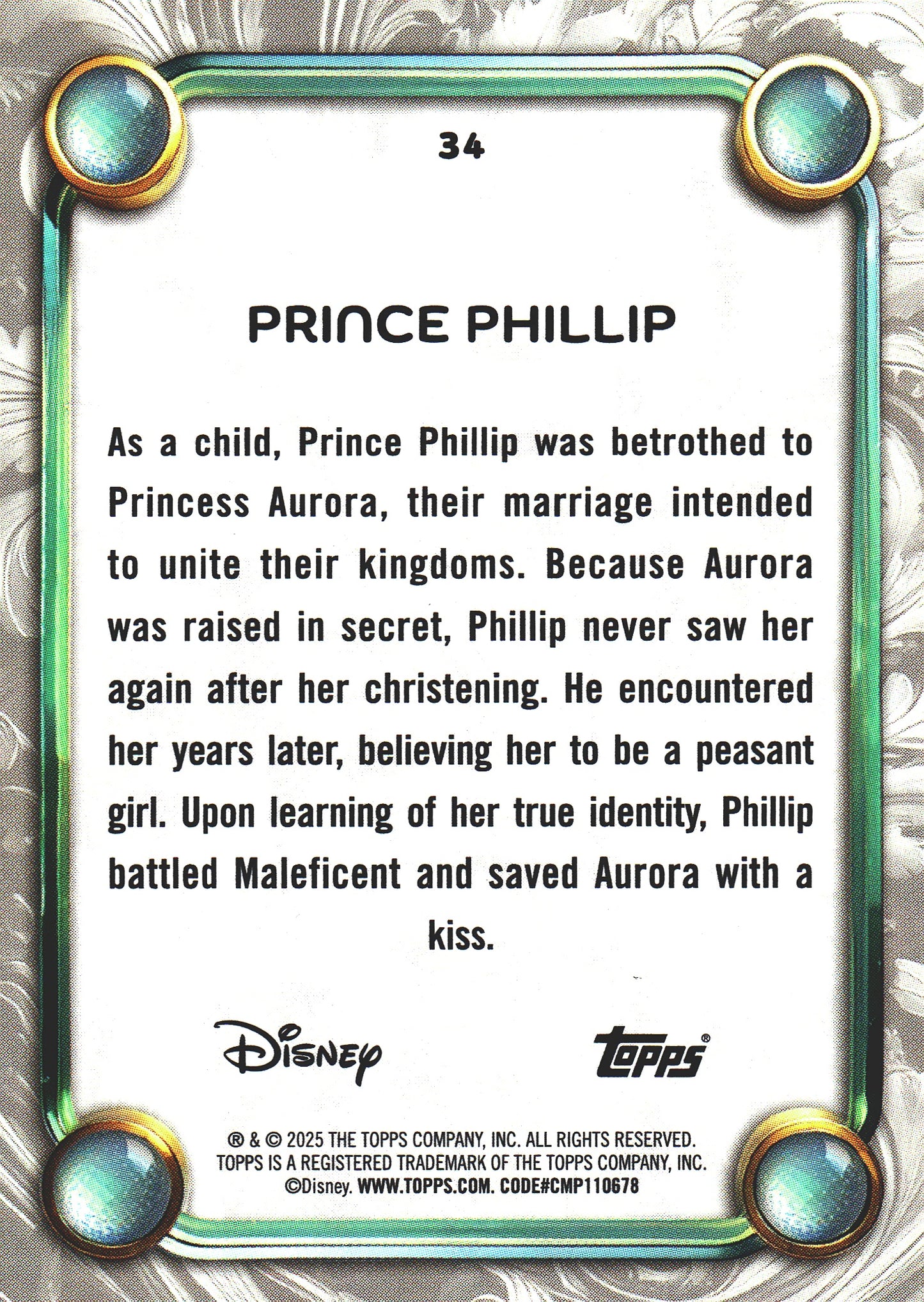 2025 Topps Disney Wonder Prince Phillip Purple Foil /99 #34