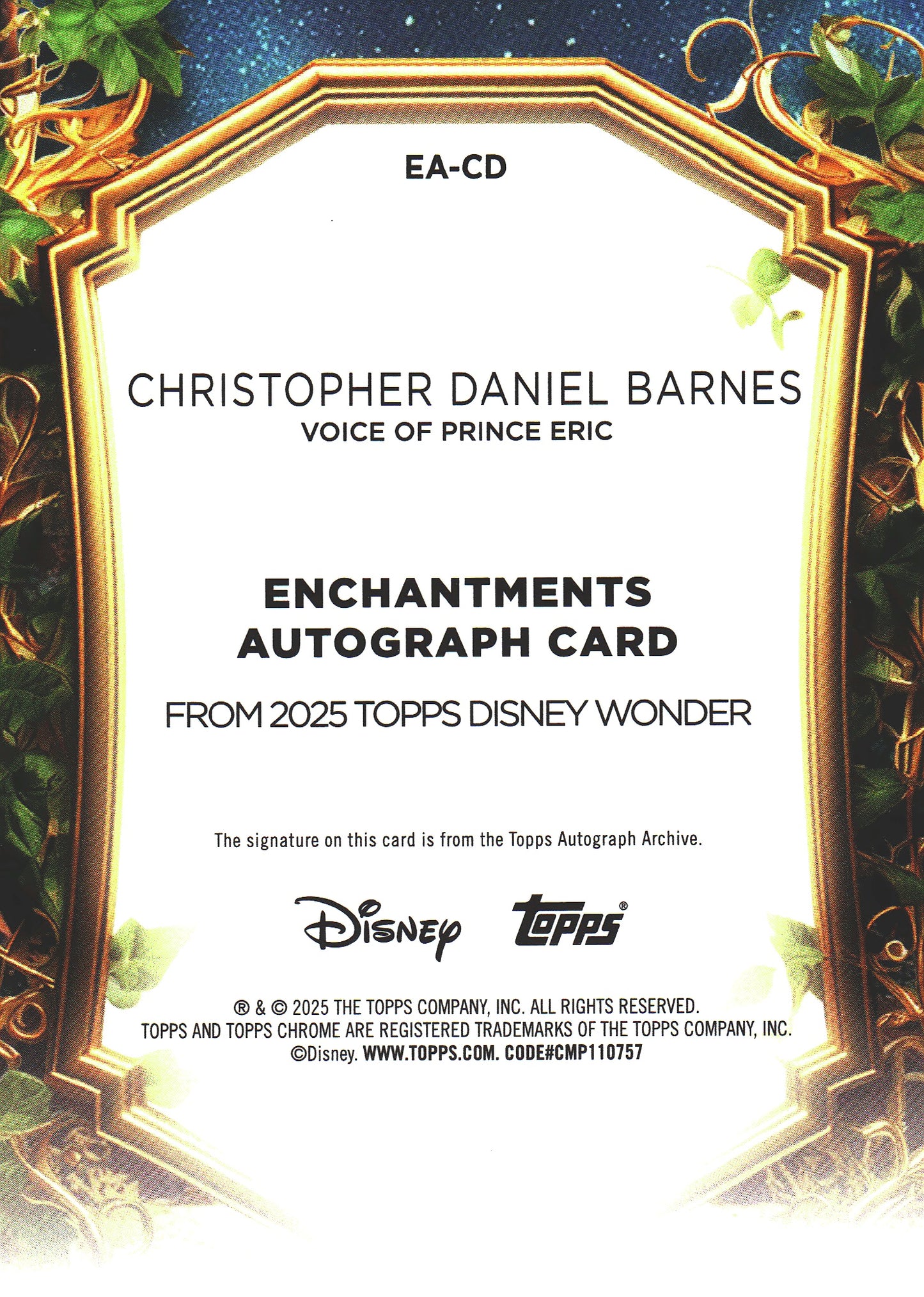 2025 Topps Disney Wonder Enchanted Autographs Chrome Prince Eric /99 #EA-CD