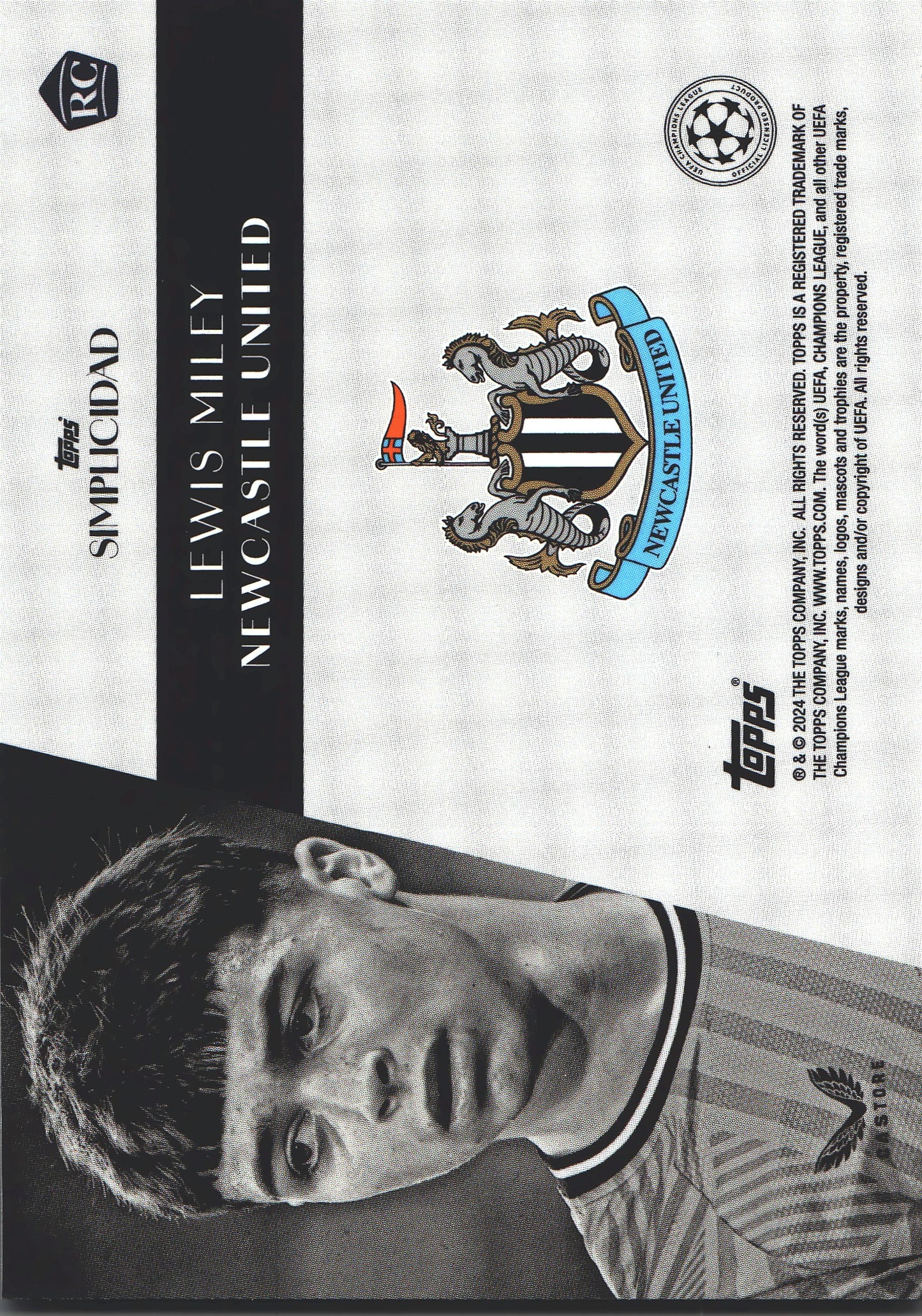 2023 Topps Simplicidad UCC Lewis Miley RC Newcastle United
