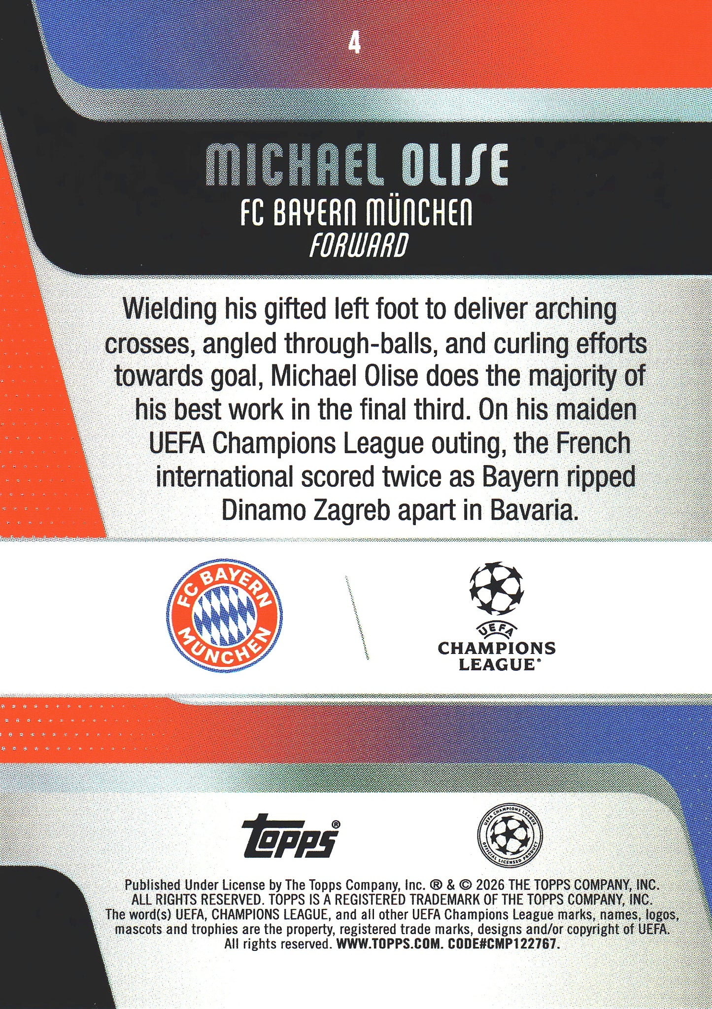 2025 Topps UCC Michael Olise #4 Bayern Munich