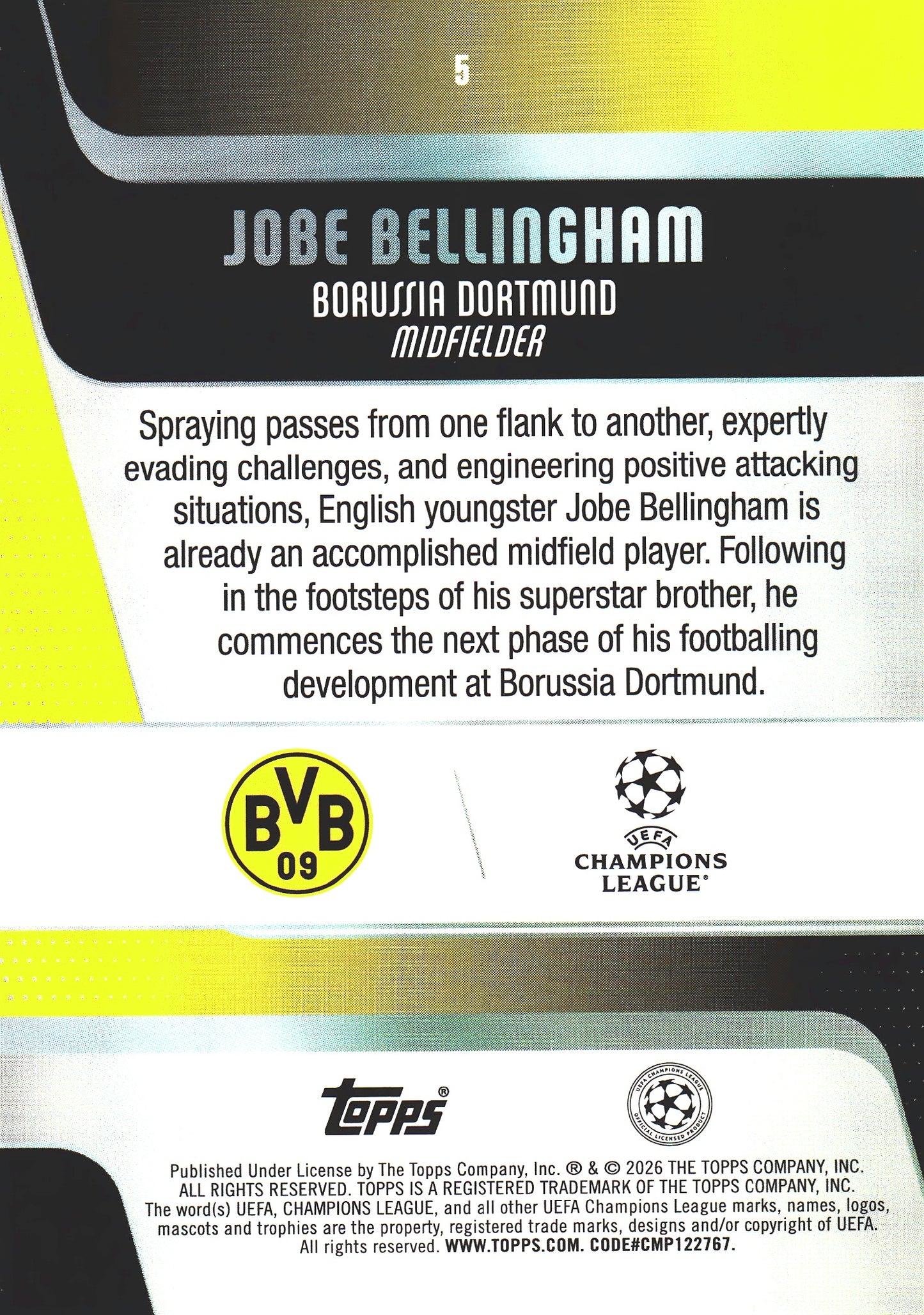 2025 Topps UCC Jobe Bellingham RC #5 Borussia Dortmund