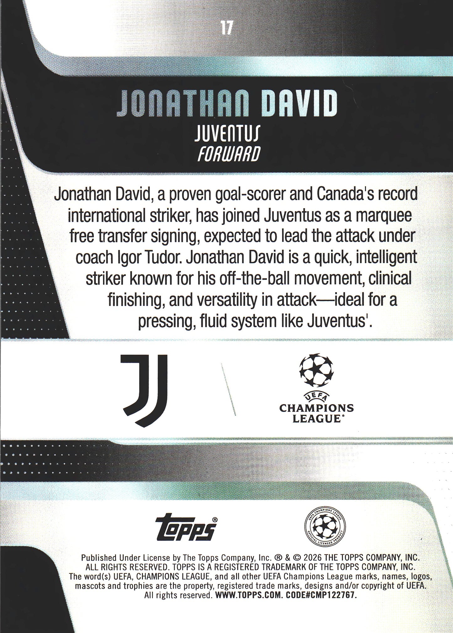 2025 Topps UCC Jonathan David #17 Juventus