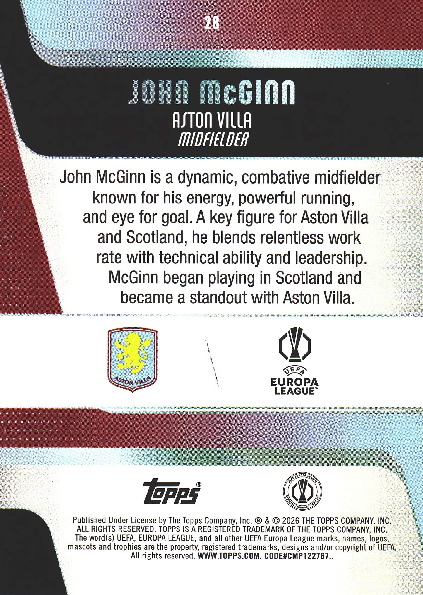 2025 Topps UCC John McGinn #28 Aston Villa