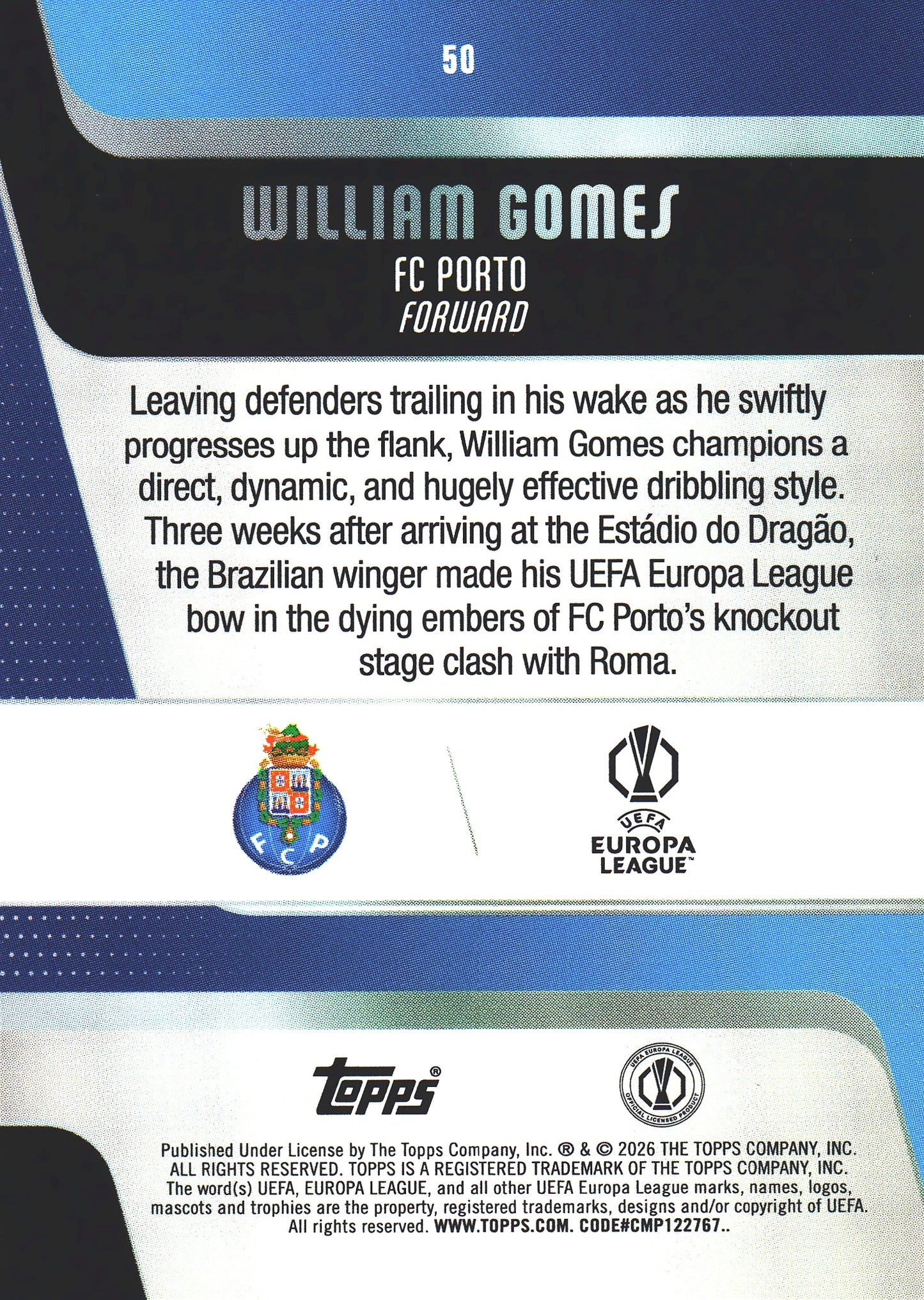 2025 Topps UCC William Gomes #50 FC Porto