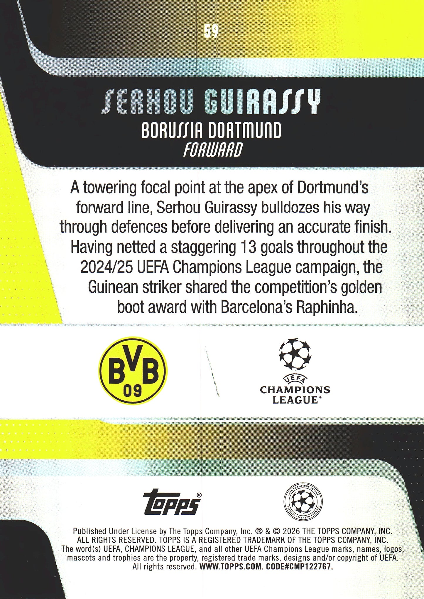 2025 Topps UCC Serhou Guirassy #59 Borussia Dortmund