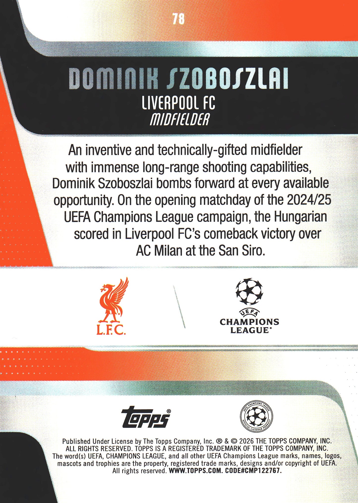 2025 Topps UCC Dominik Szoboszlai #78 Liverpool