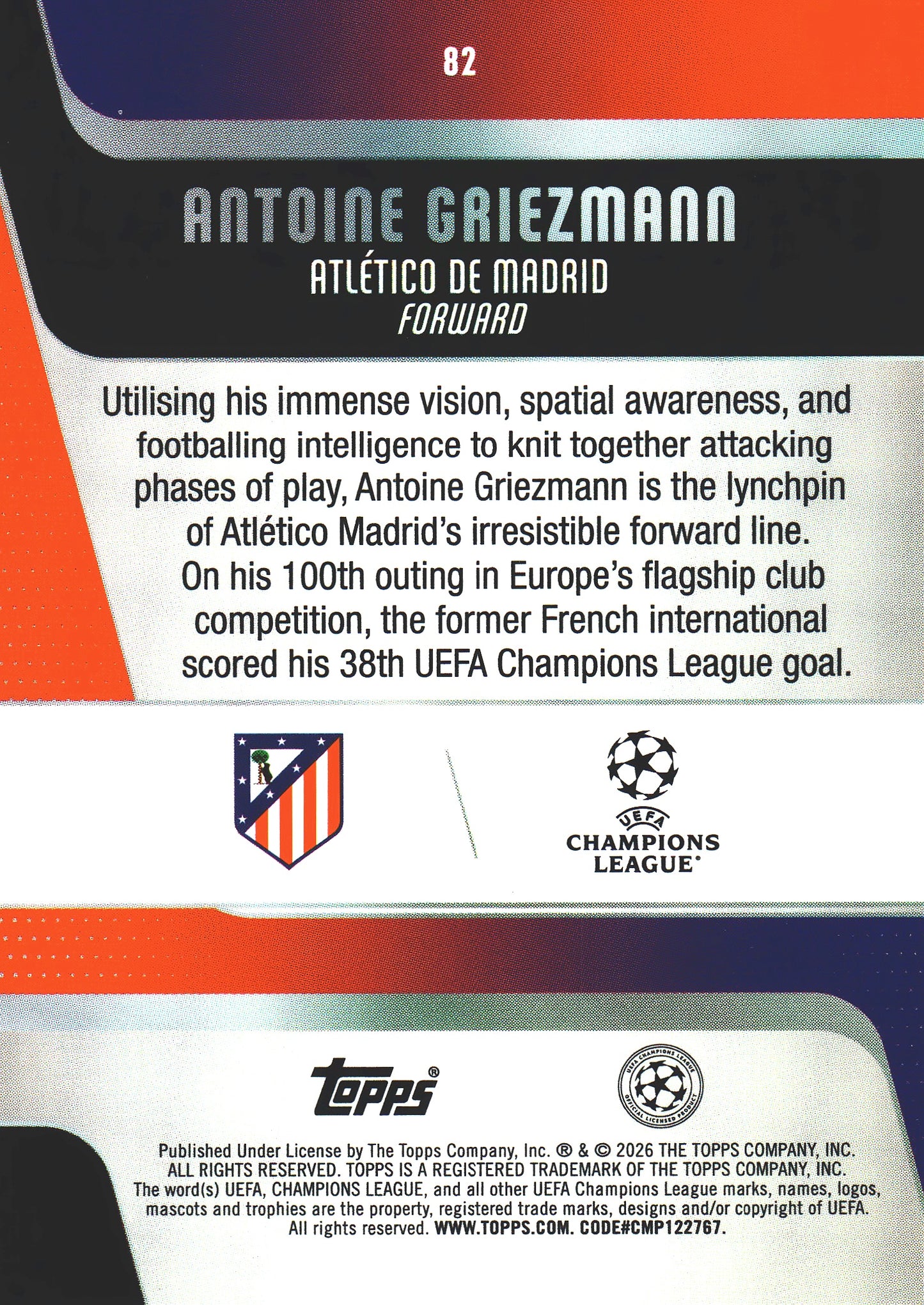 2025 Topps UCC Antoine Griezmann #82 Atletico Madrid