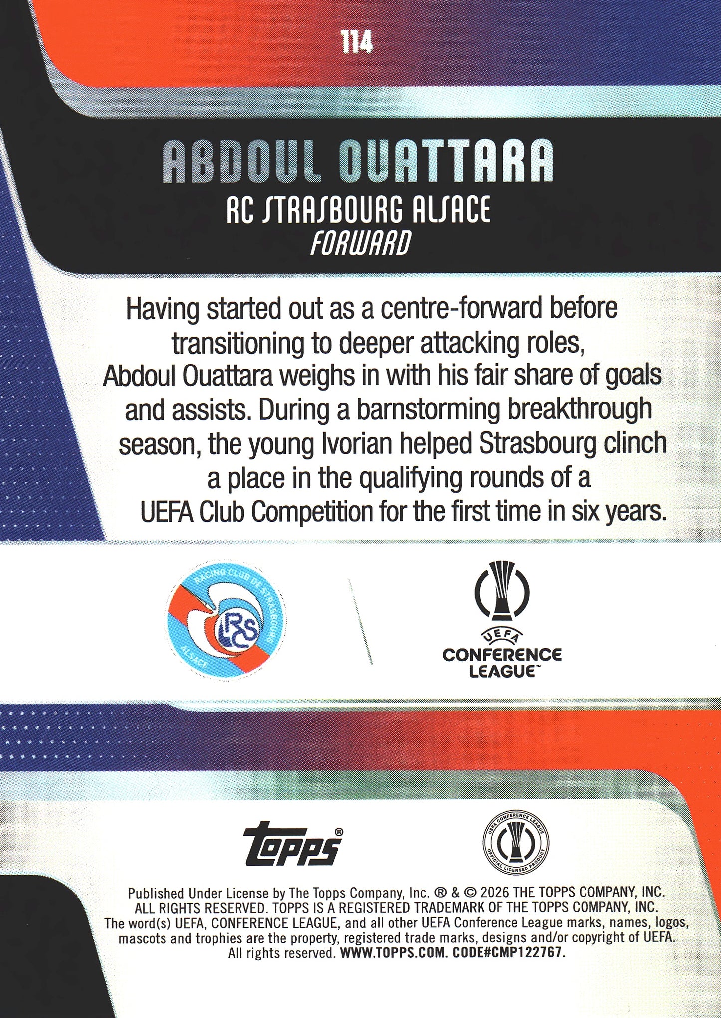 2025 Topps UCC Abdoul Ouattara RC #114 RC Strasbourg