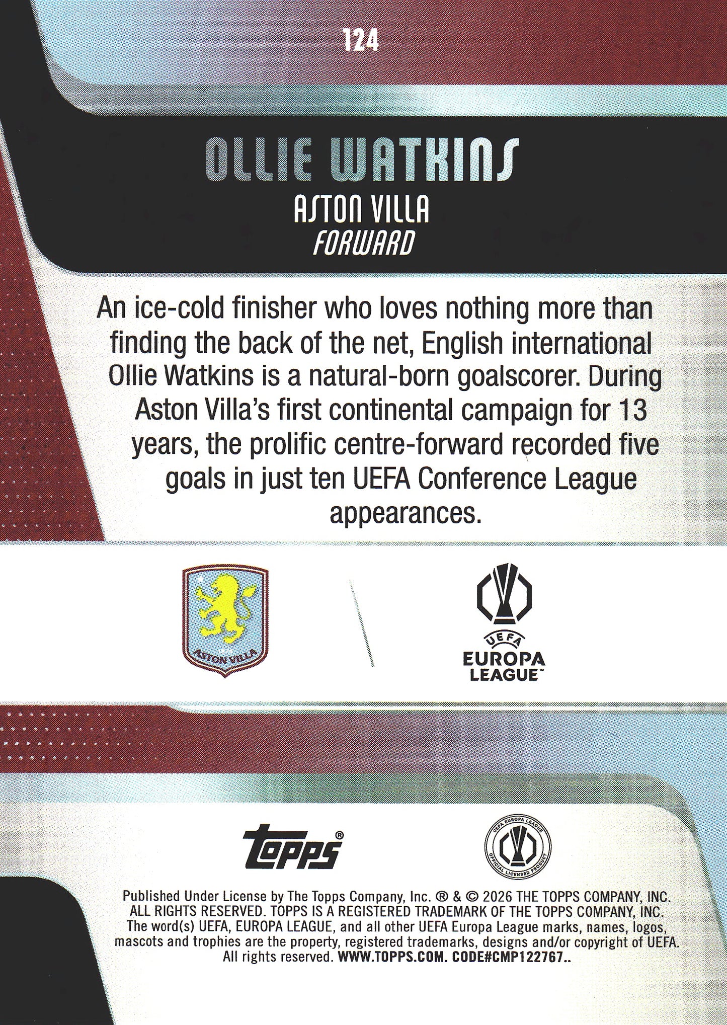 2025 Topps UCC Ollie Watkins #124 Aston Villa