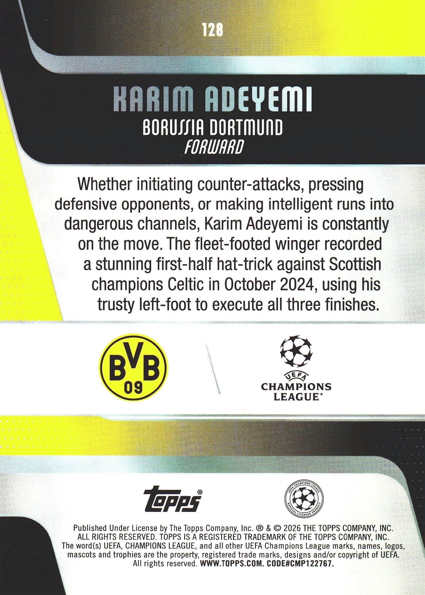 2025 Topps UCC Karim Adeyemi #128 Borussia Dortmund