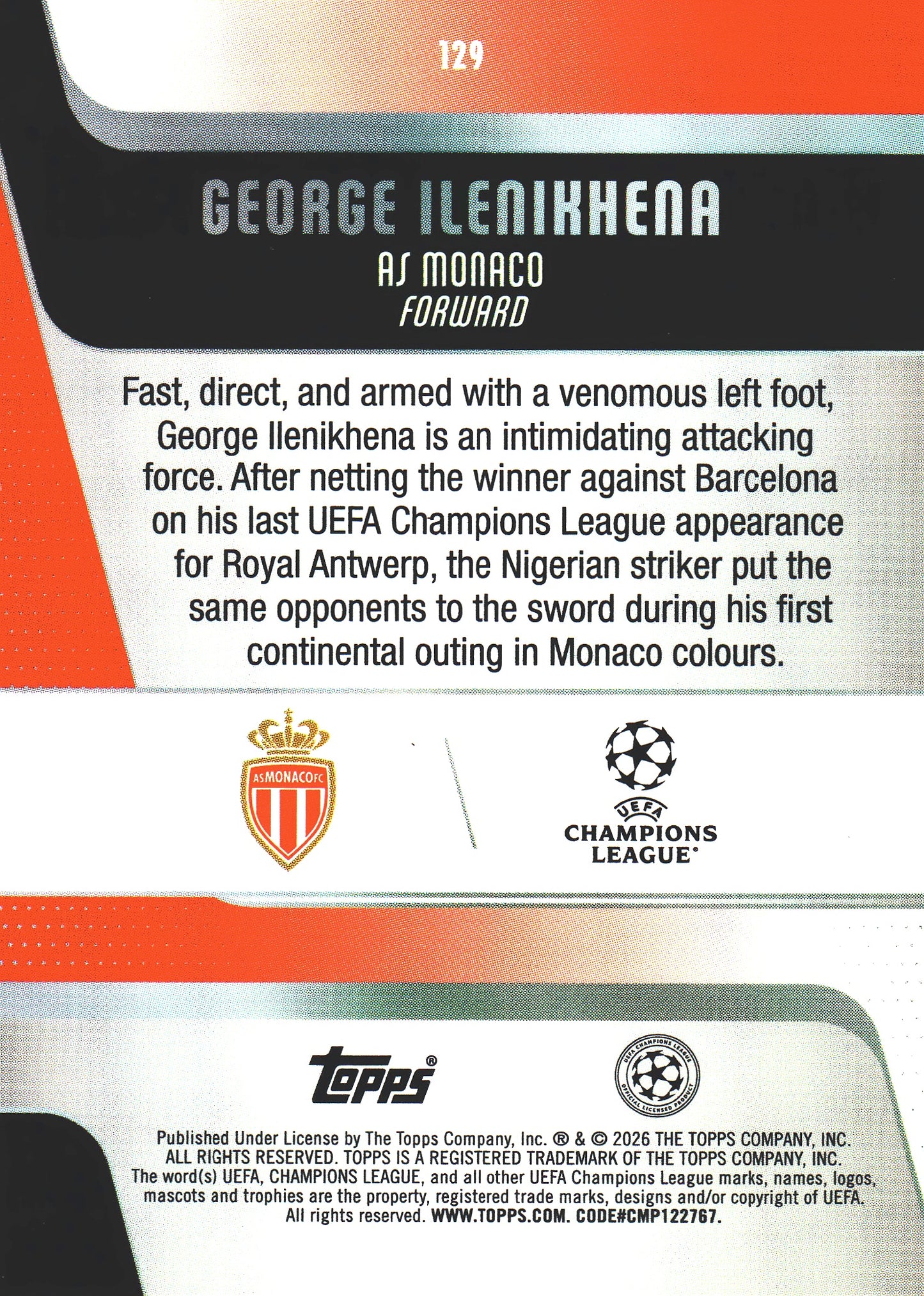 2025 Topps UCC George Ilenikhena Future Stars #129 AS Monaco
