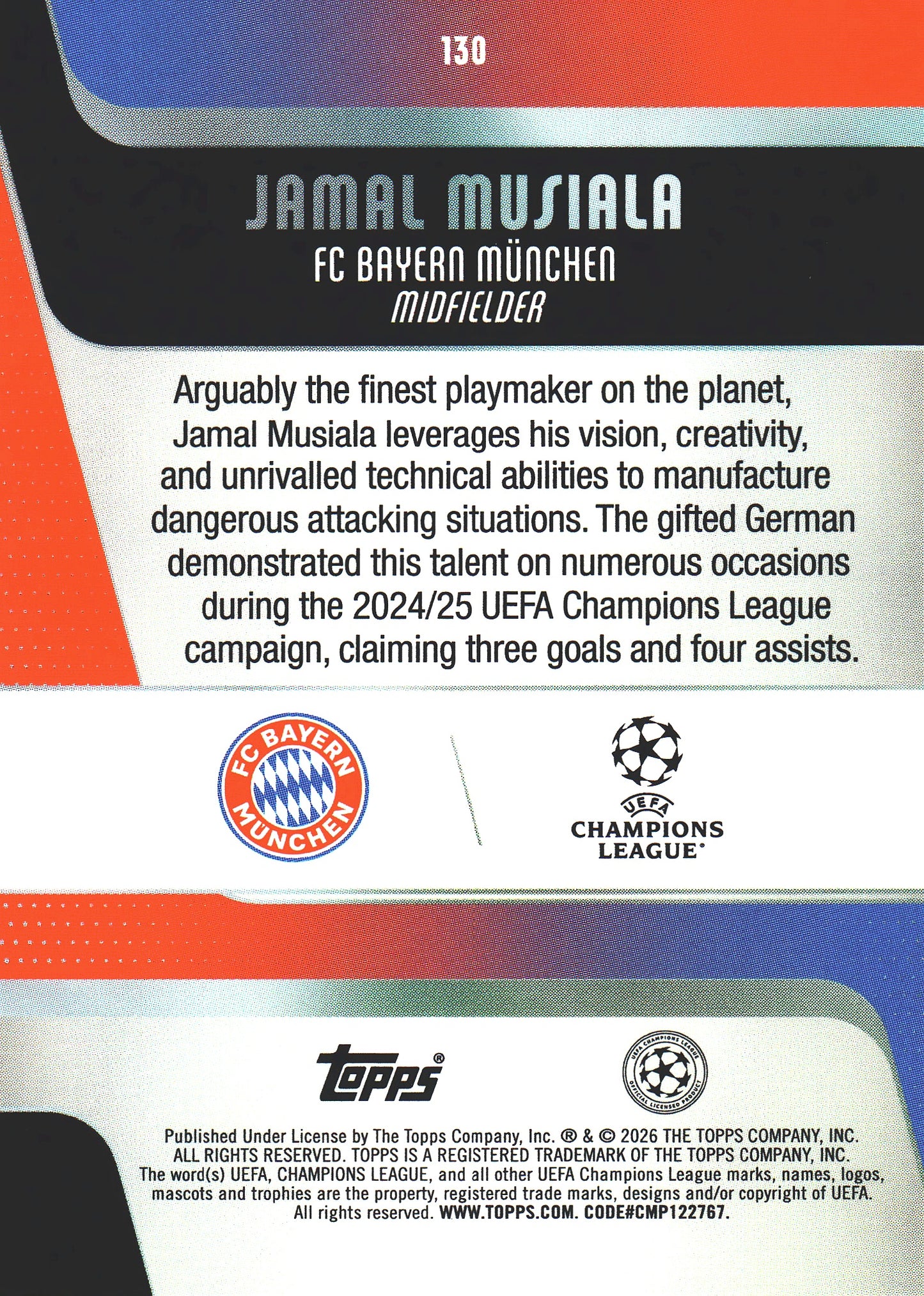2025 Topps UCC Jamal Musiala #130 Bayern Munich