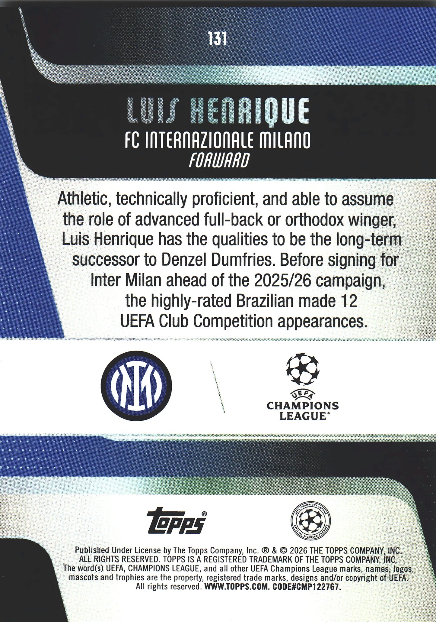 2025 Topps UCC Luis Henrique #131 Inter Milan