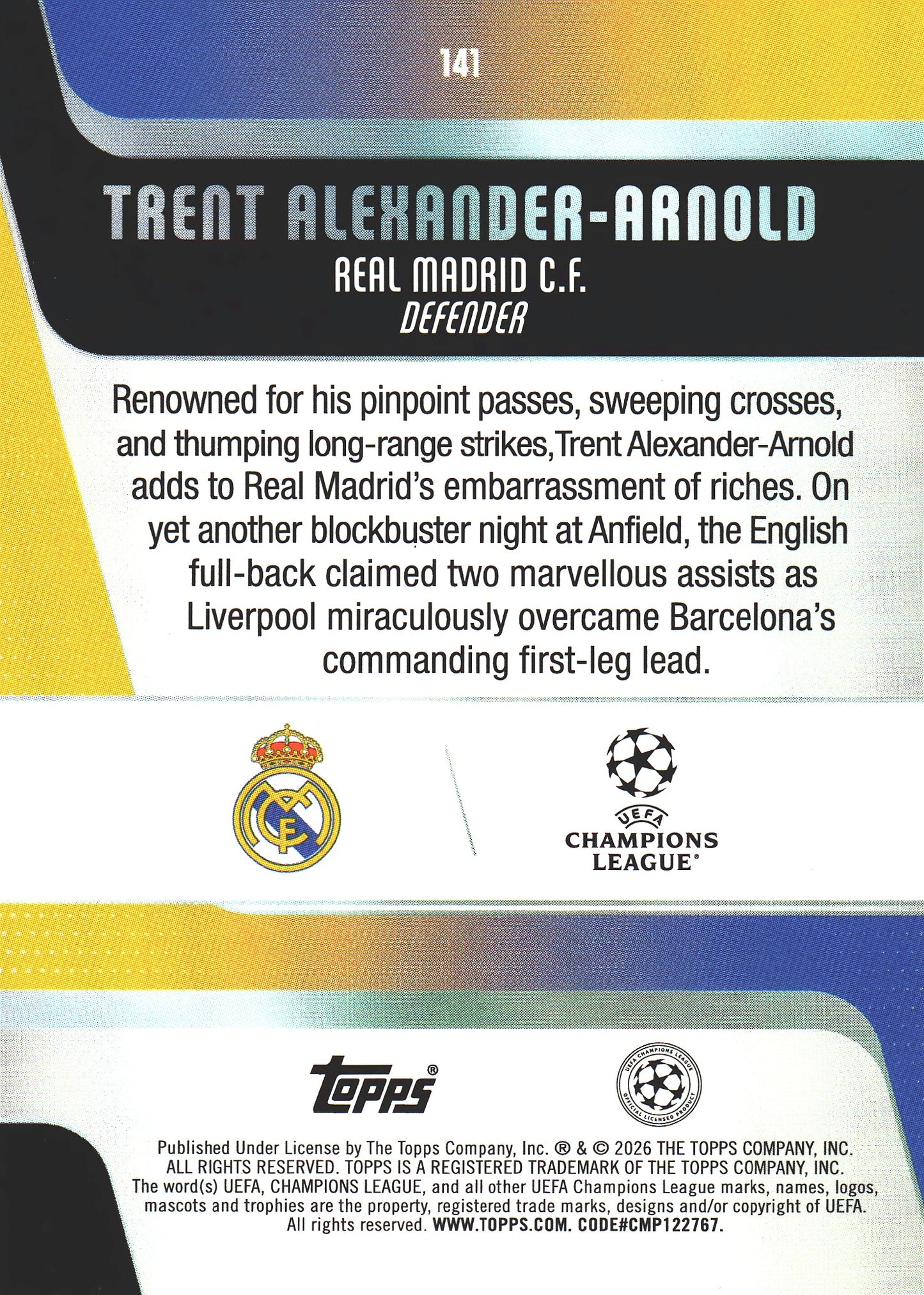 2025 Topps UCC Trent Alexander-Arnold #141 Real Madrid