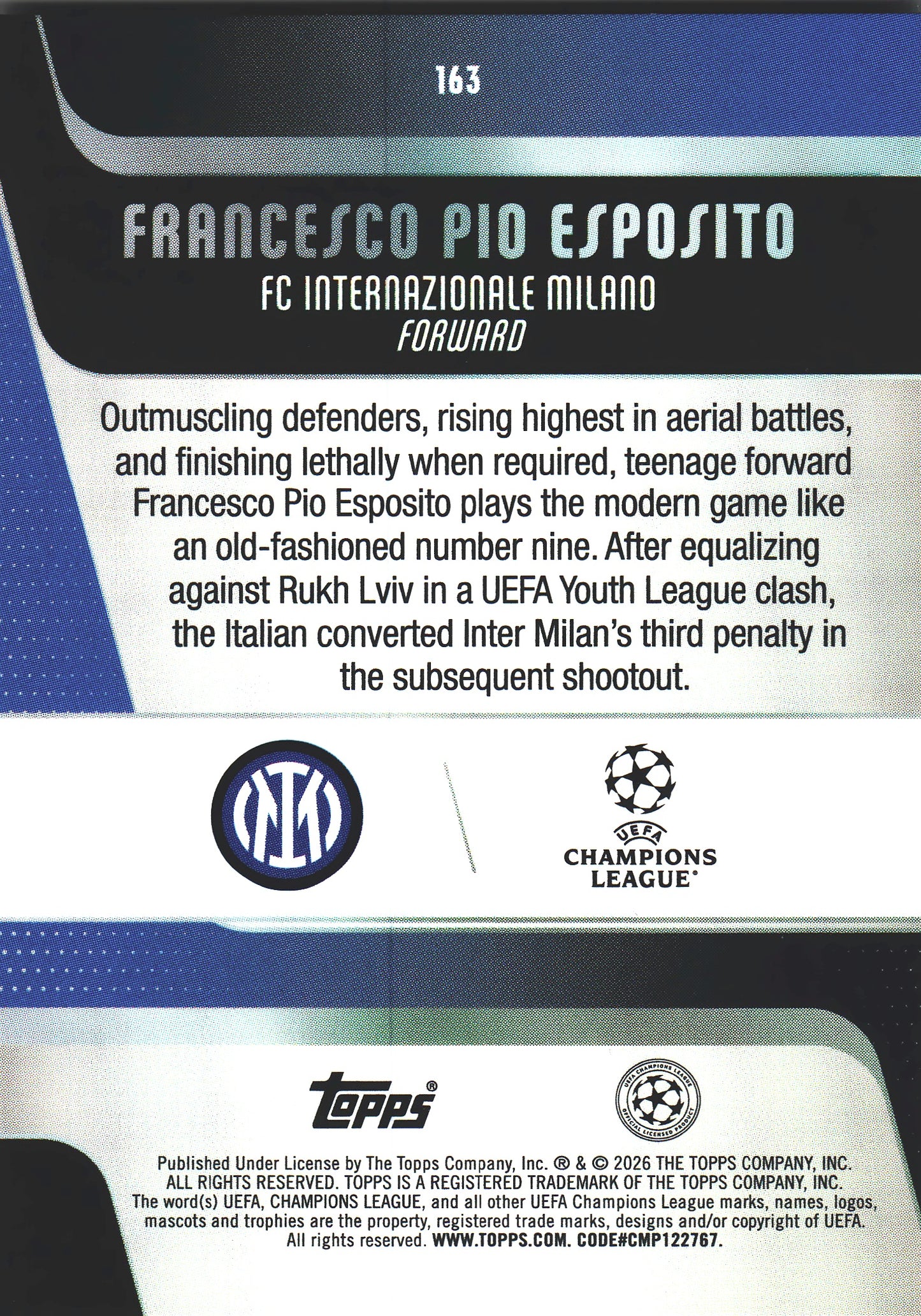 2025 Topps UCC Francesco Pio Esposito RC #163 Inter Milan