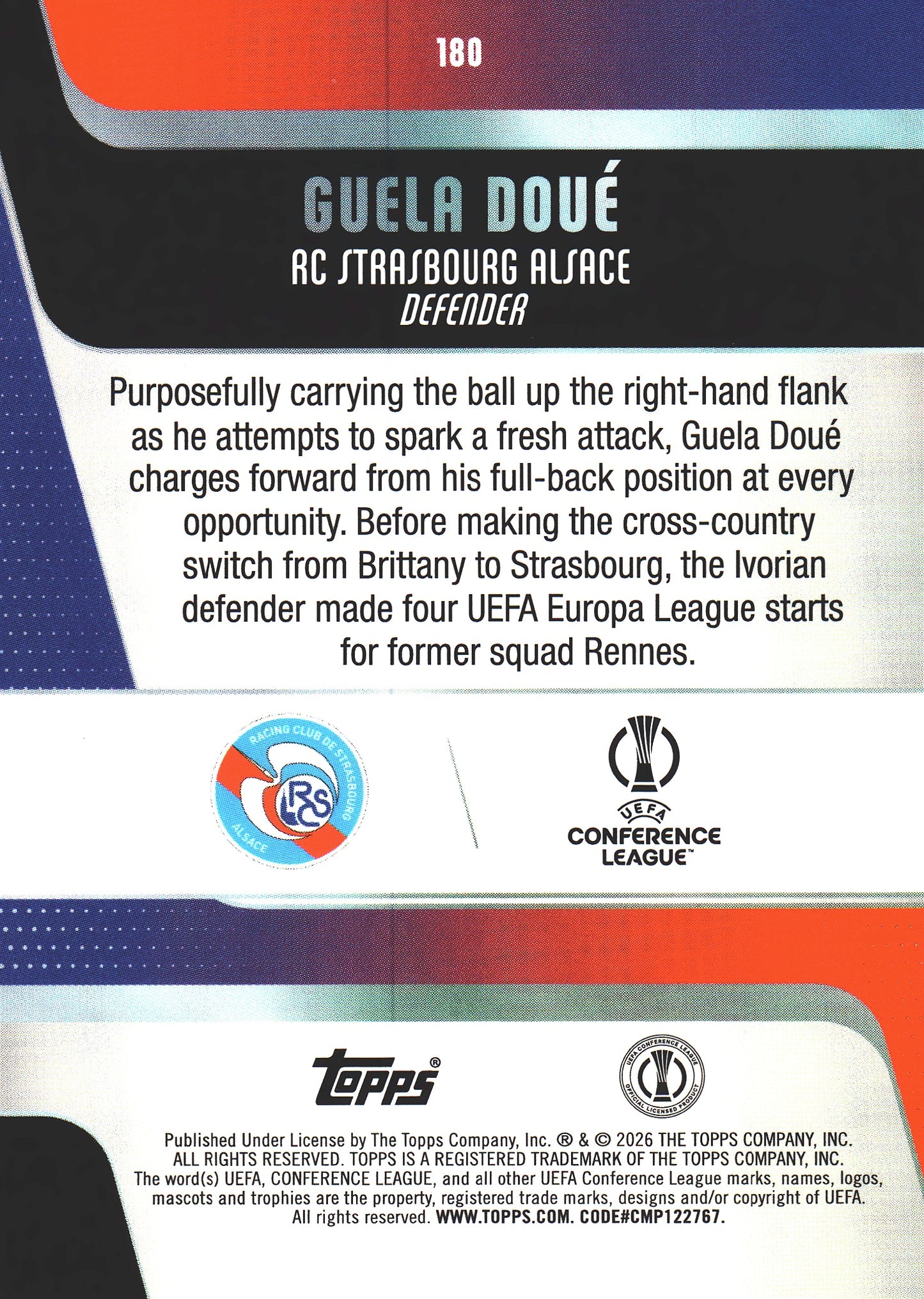 2025 Topps UCC Guela Doue RC #180 RC Strasbourg