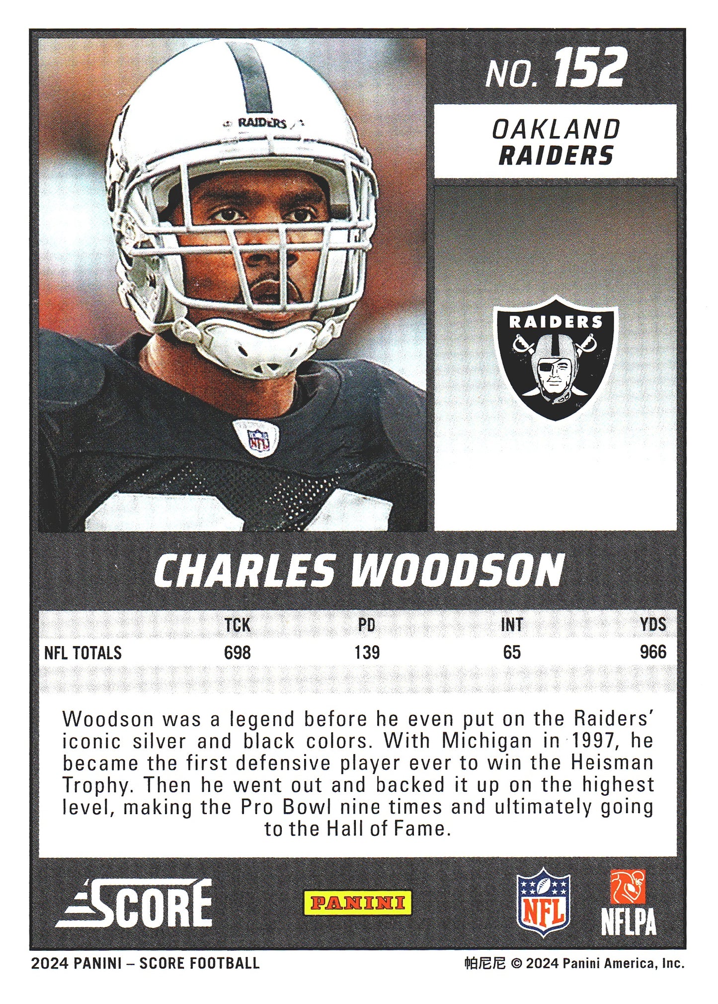 2024 Panini Score Charles Woodson #152 Oakland Raiders