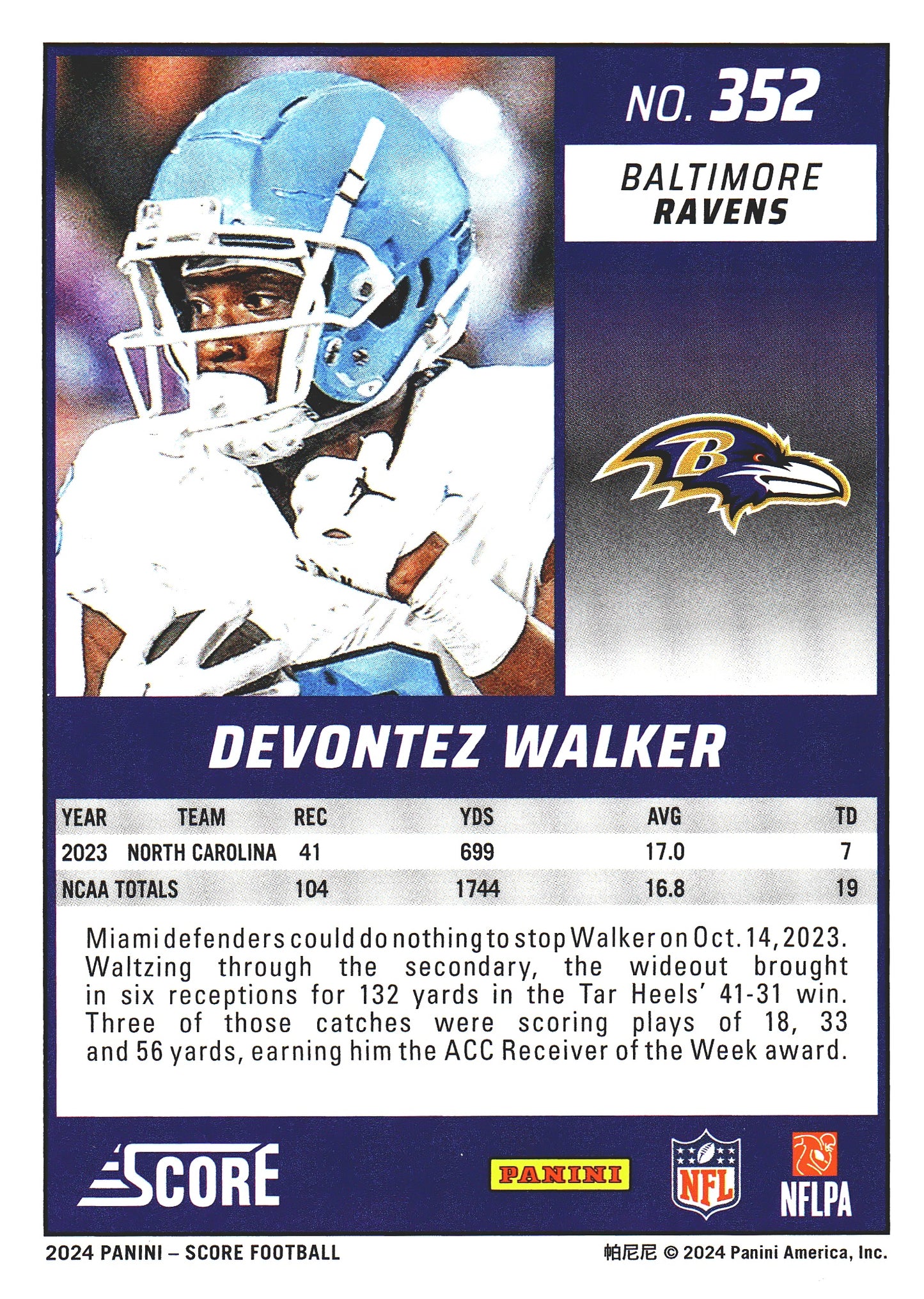2024 Panini Score Devontez Walker RC #352 Baltimore Ravens