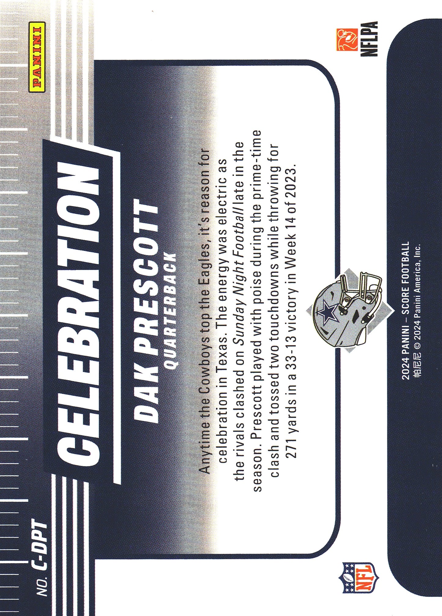 2024 Panini Score Dak Prescott Celebration #C-DPT Dallas Cowboys