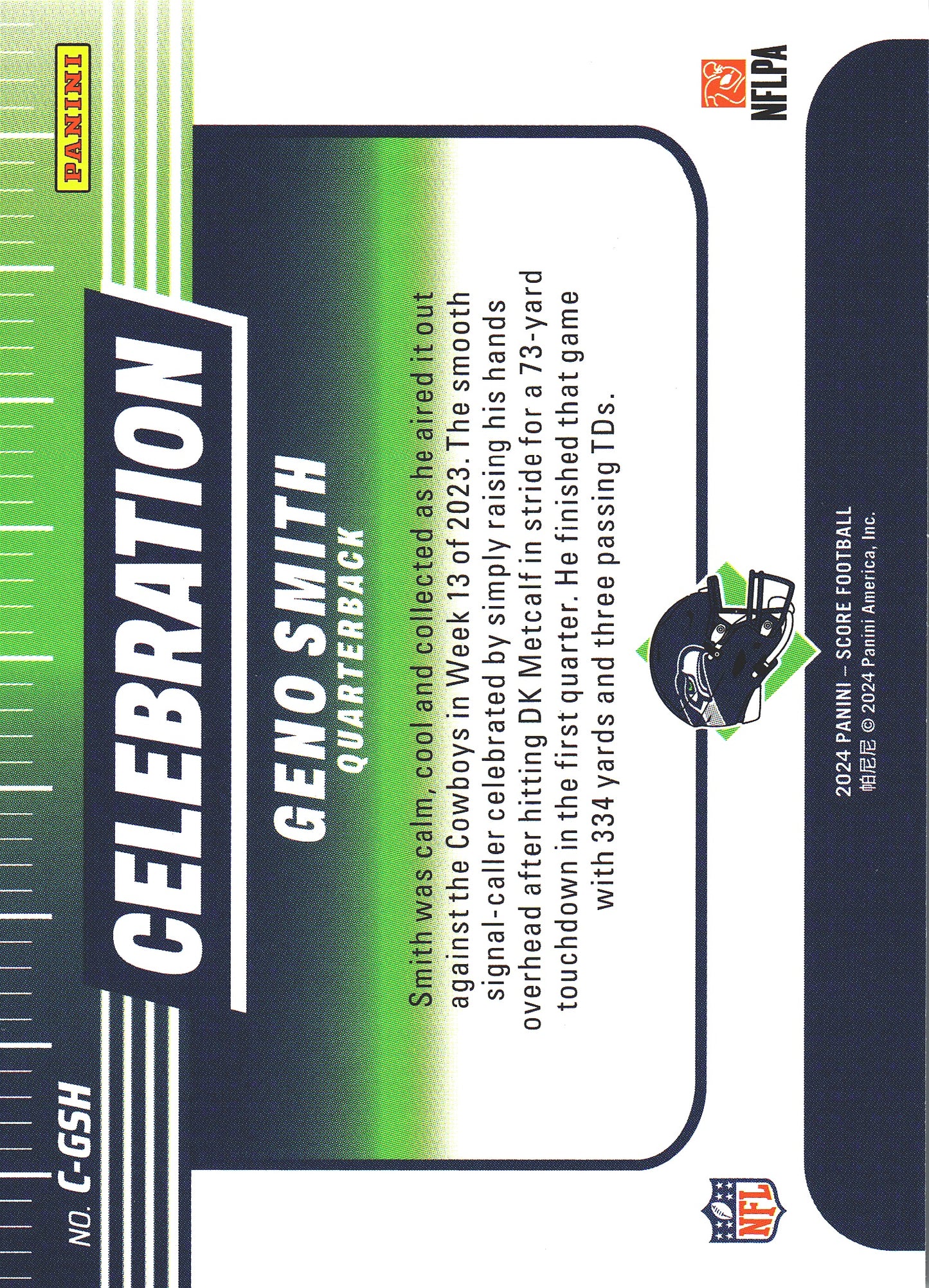 2024 Panini Score Geno Smith Celebration #C-GSH Seattle Seahawks