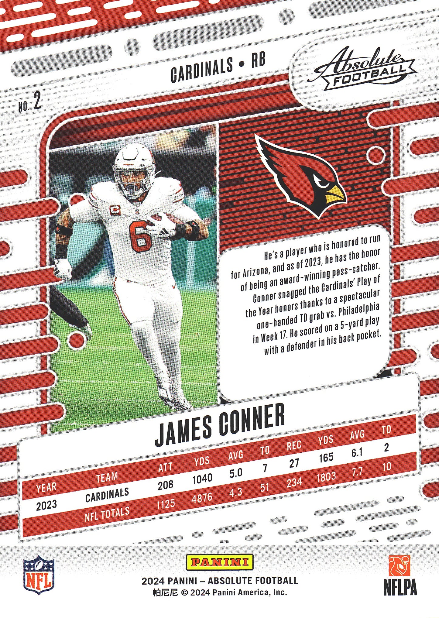 2024 Panini Absolute James Conner #2 Arizona Cardinals