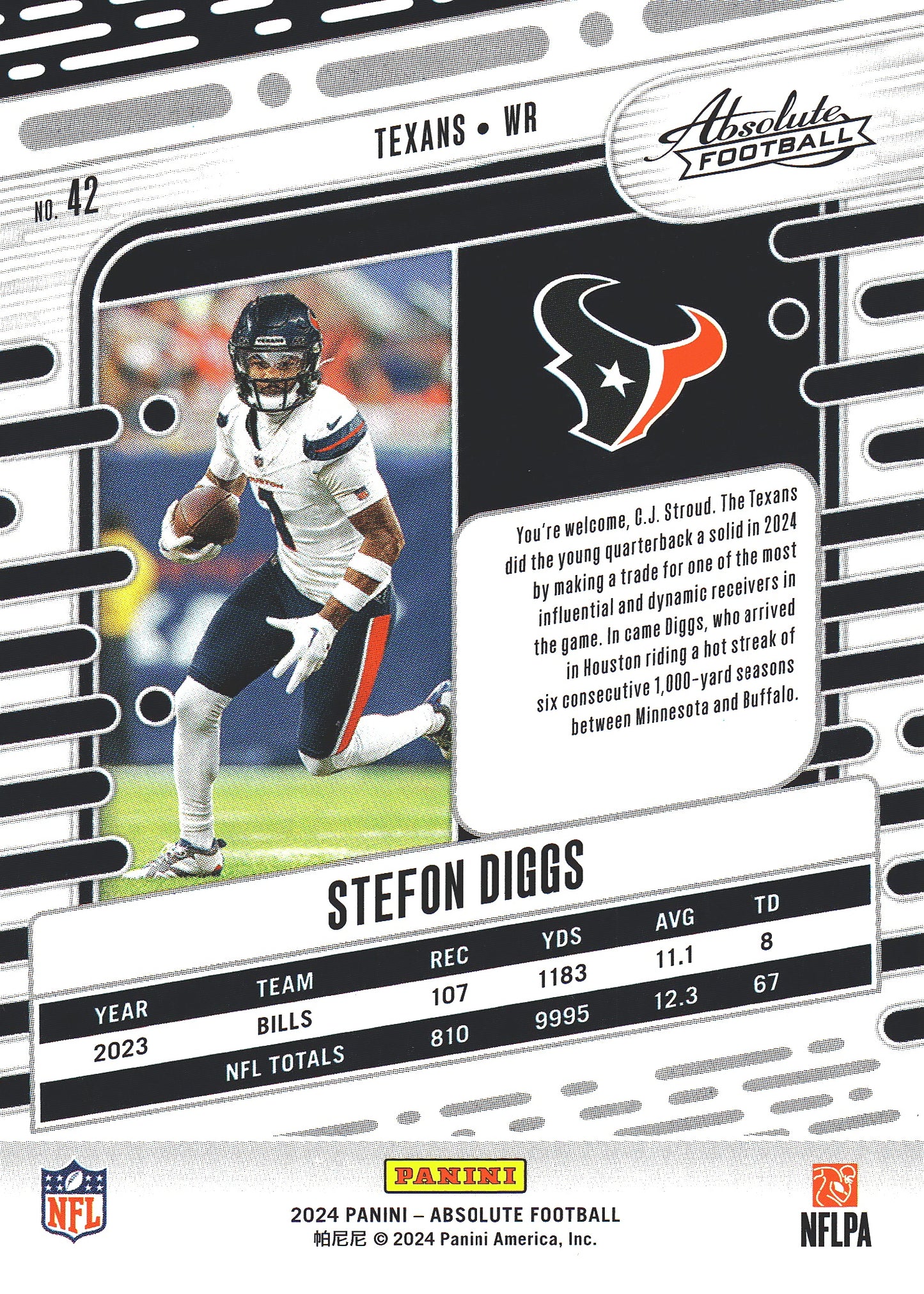 2024 Panini Absolute Blue Parallel Stefon Diggs #42 Houston Texans