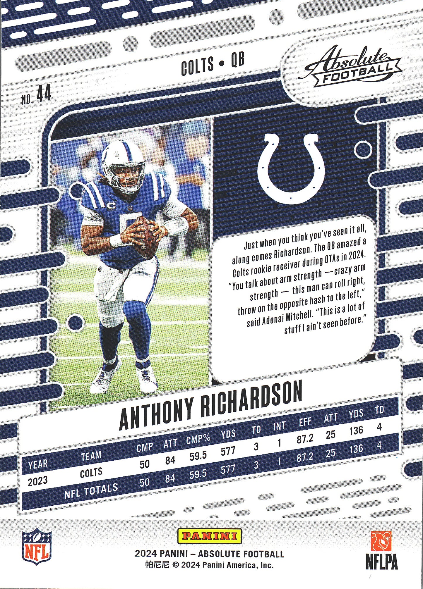 2024 Panini Absolute Anthony Richardson #44 Indianapolis Colts