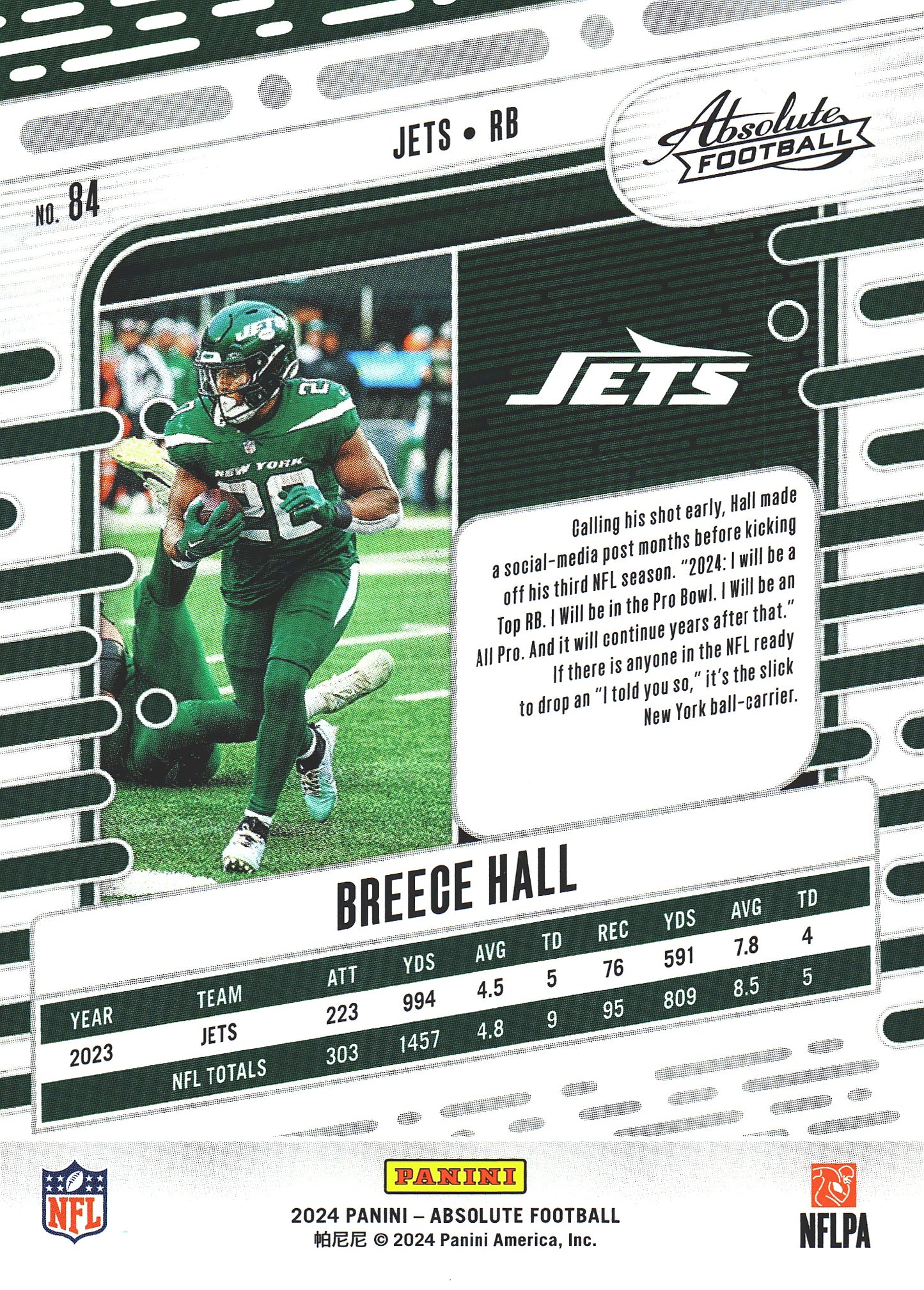 2024 Panini Absolute Breece Hall #84 New York Jets