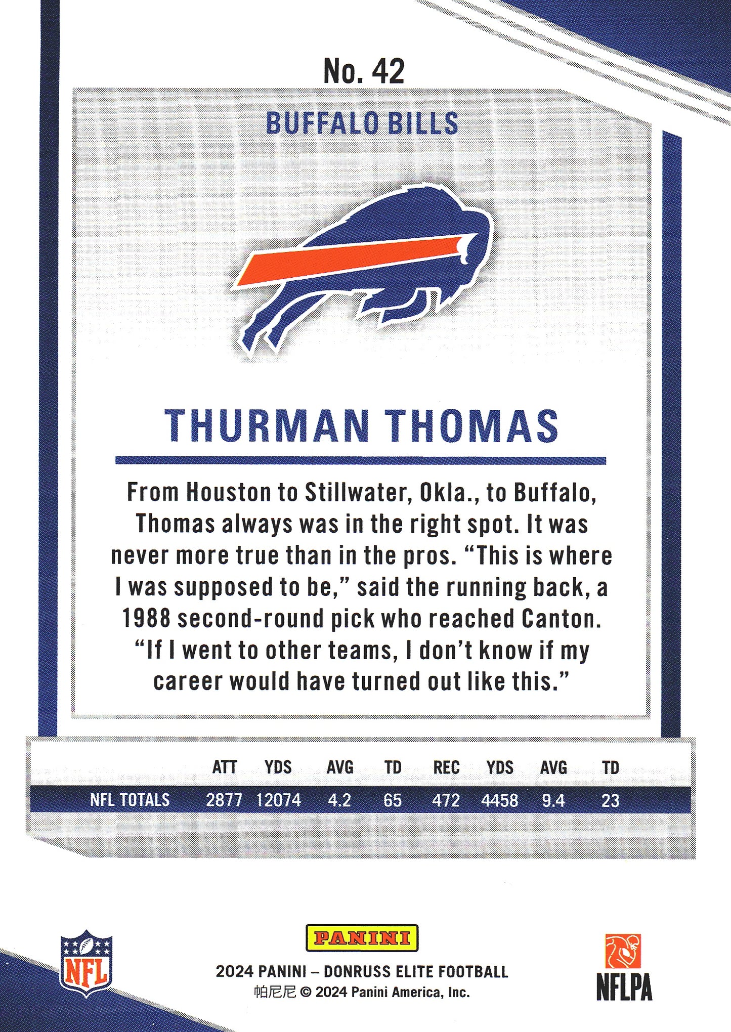 2024 Panini Donruss Elite Thurman Thomas #42 Buffalo Bills