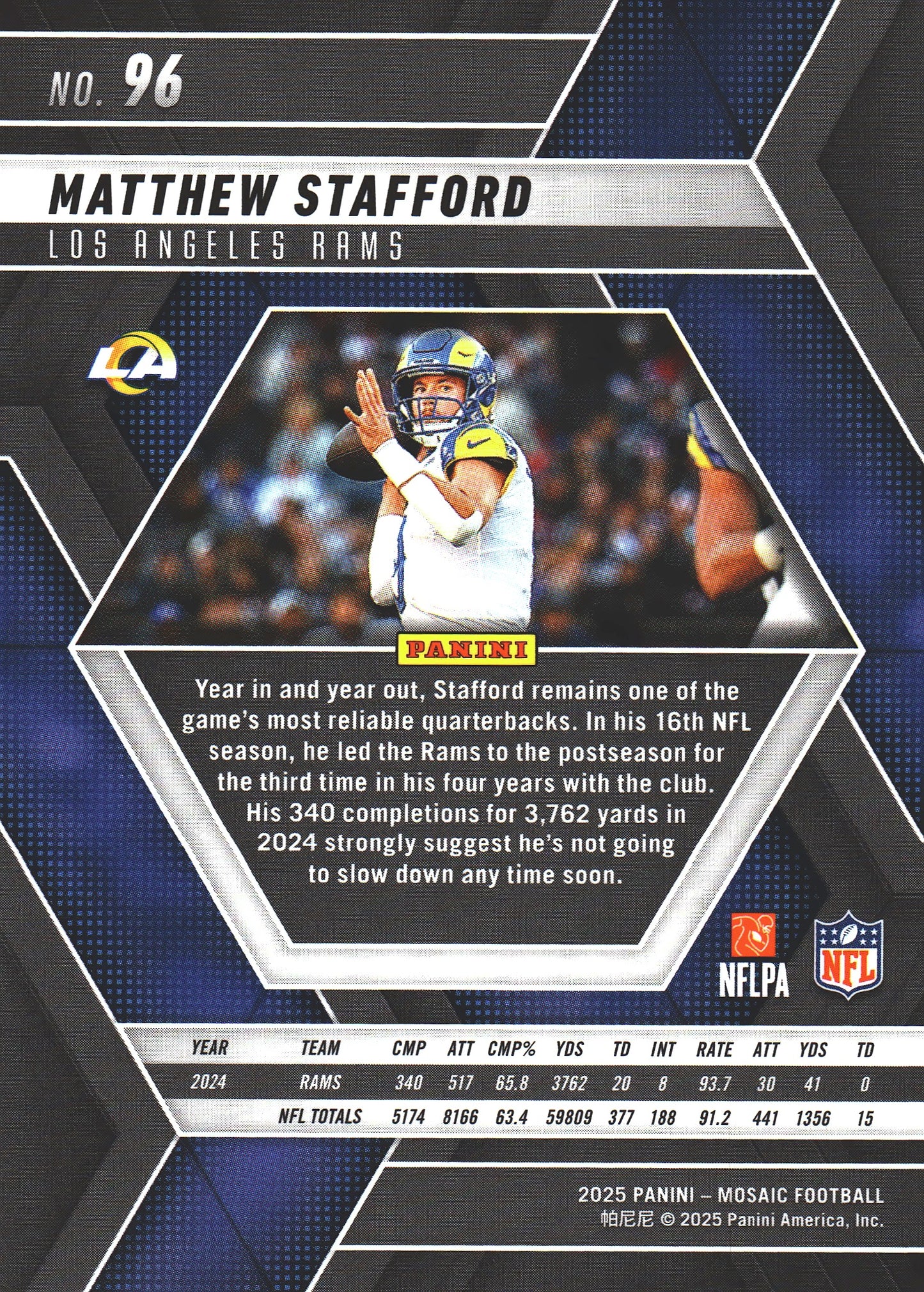 2025 Panini Mosaic Matthew Stafford #96 Los Angeles Rams