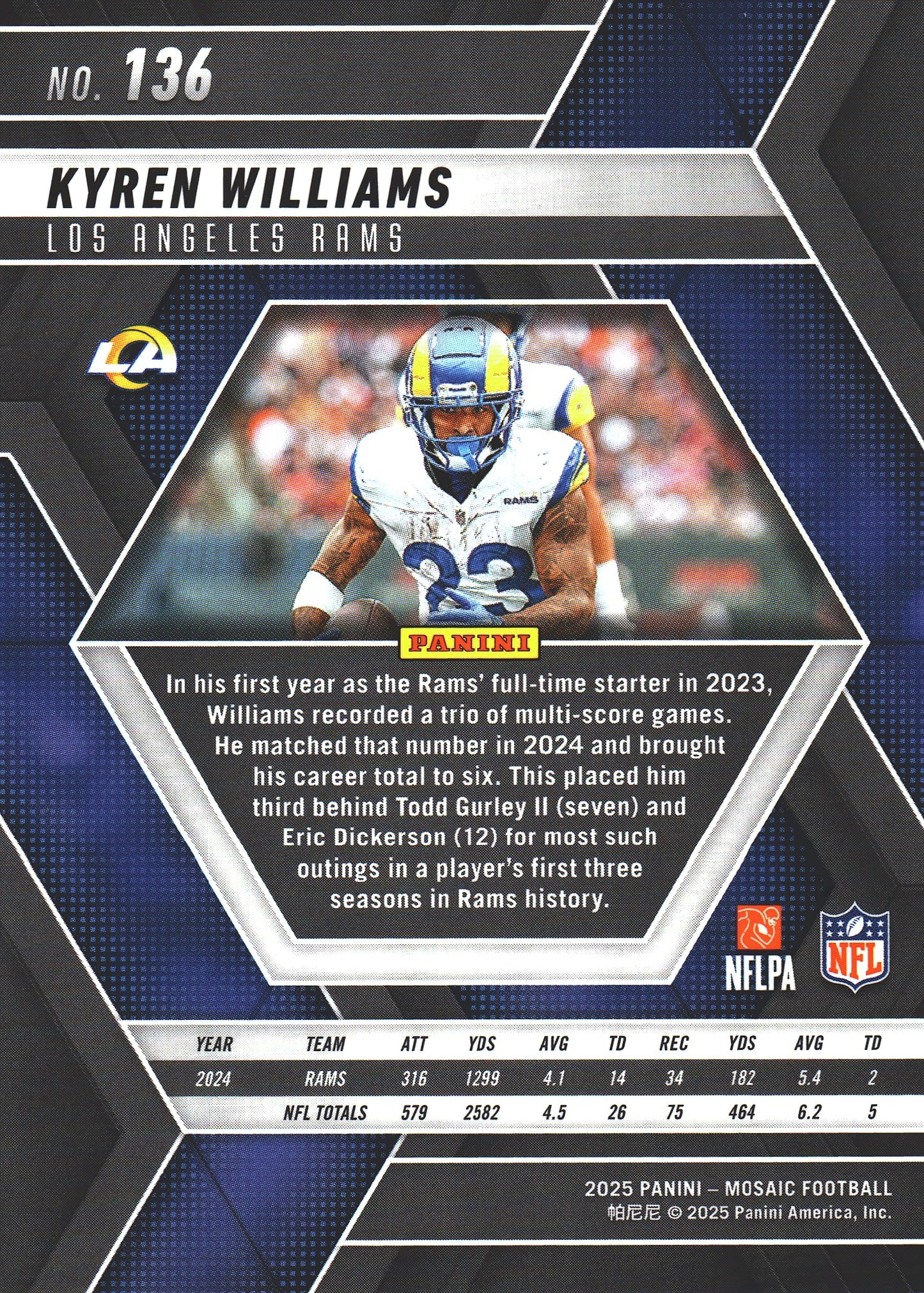 2025 Panini Mosaic Kyren Williams #136 Los Angeles Rams