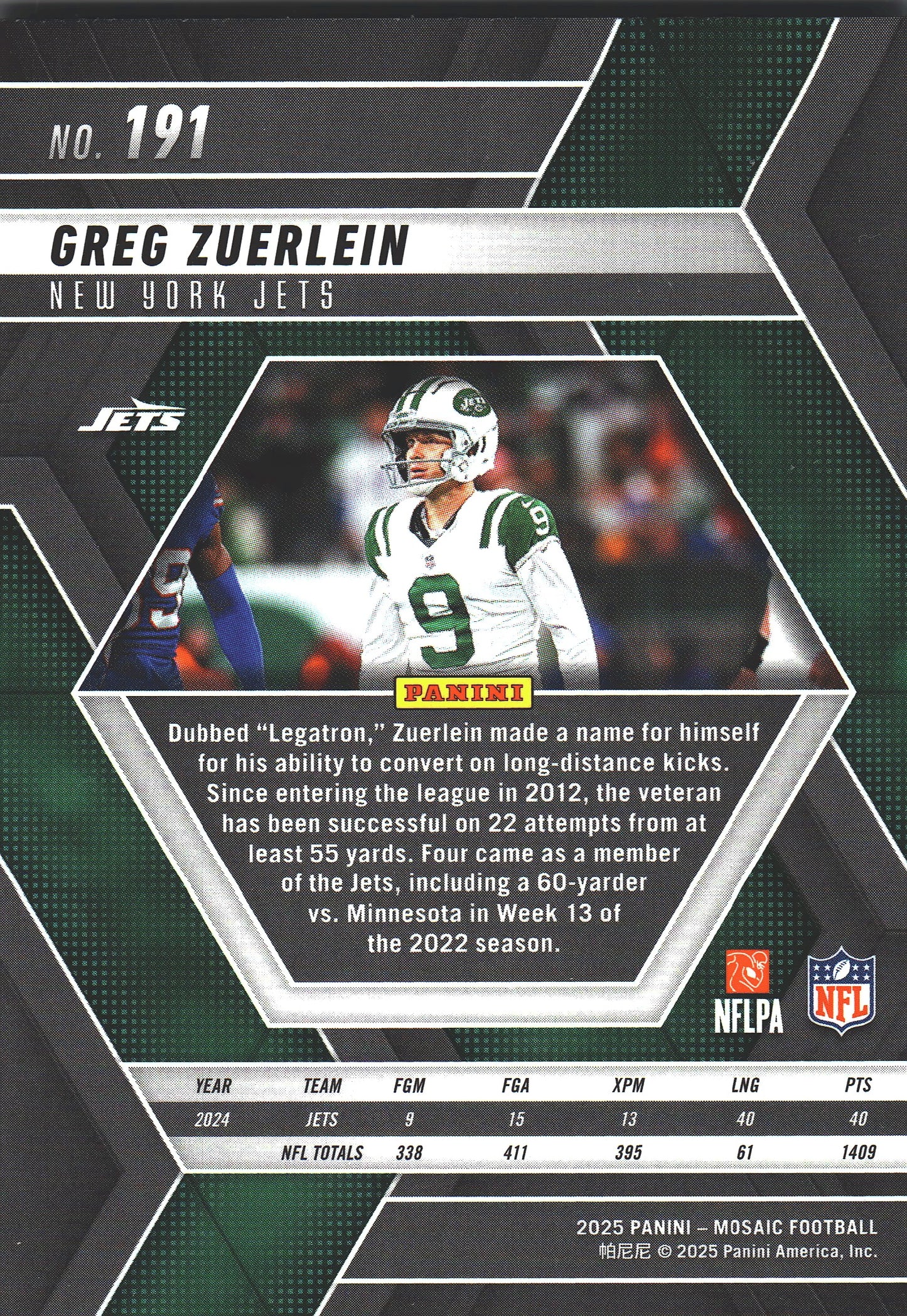 2025 Panini Mosaic Greg Zuerlein #191 New York Jets