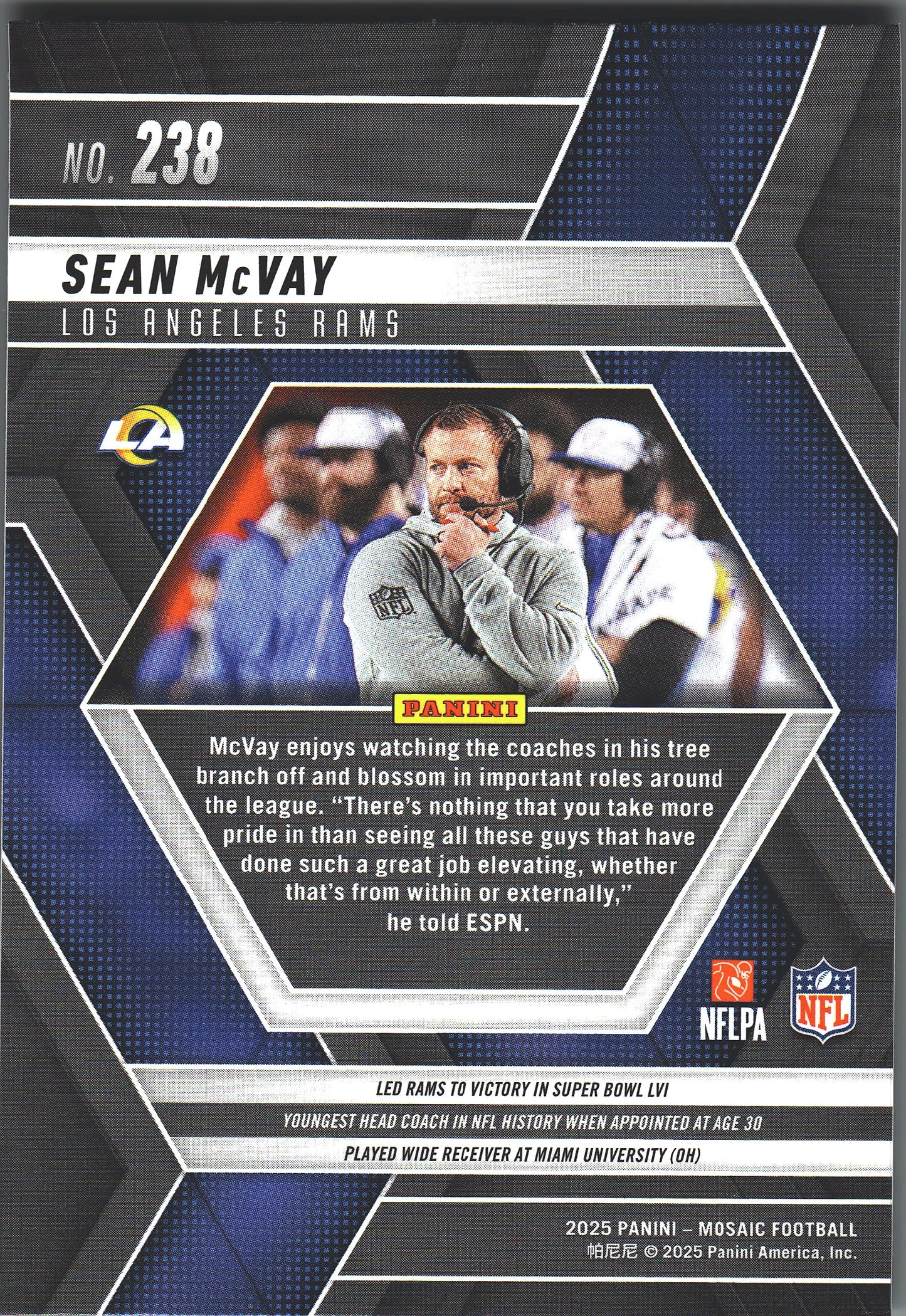 2025 Panini Mosaic Sean McVay #238 Los Angeles Rams