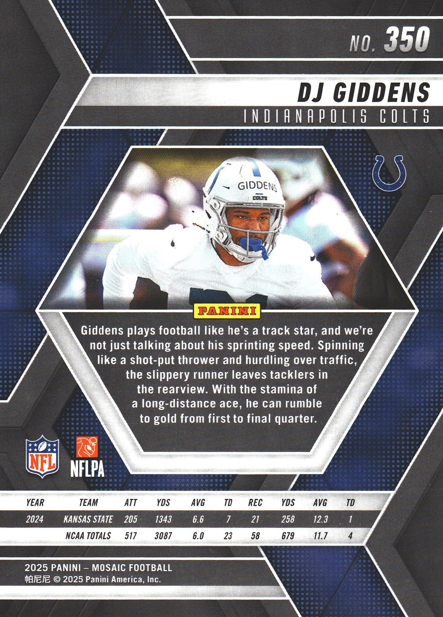 2025 Panini Mosaic DJ Giddens RC #350 Indianapolis Colts