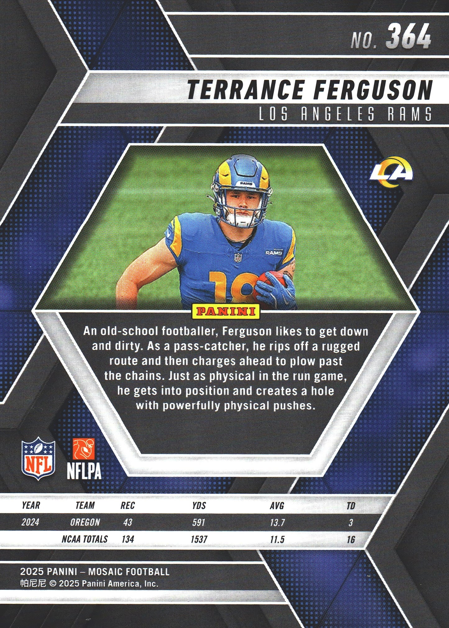 2025 Panini Mosaic Terrance Ferguson RC #364 Los Angeles Rams